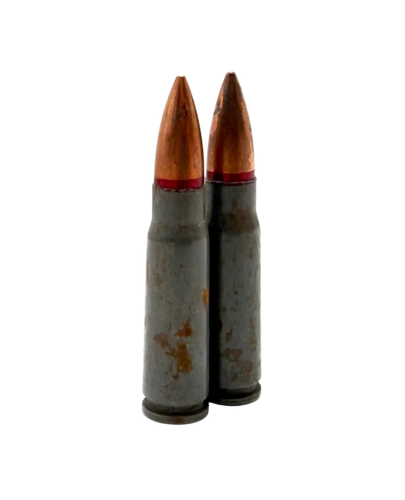 Box of 50 Haag Ventures 7.62x39mm steel cased ammunition with brass casings, arranged in a neat row.