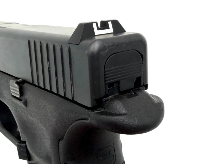 Glock 23 Gen 4 .40 S&W semi-auto pistol shown with black polymer frame and metal slide, firearm on a plain background.