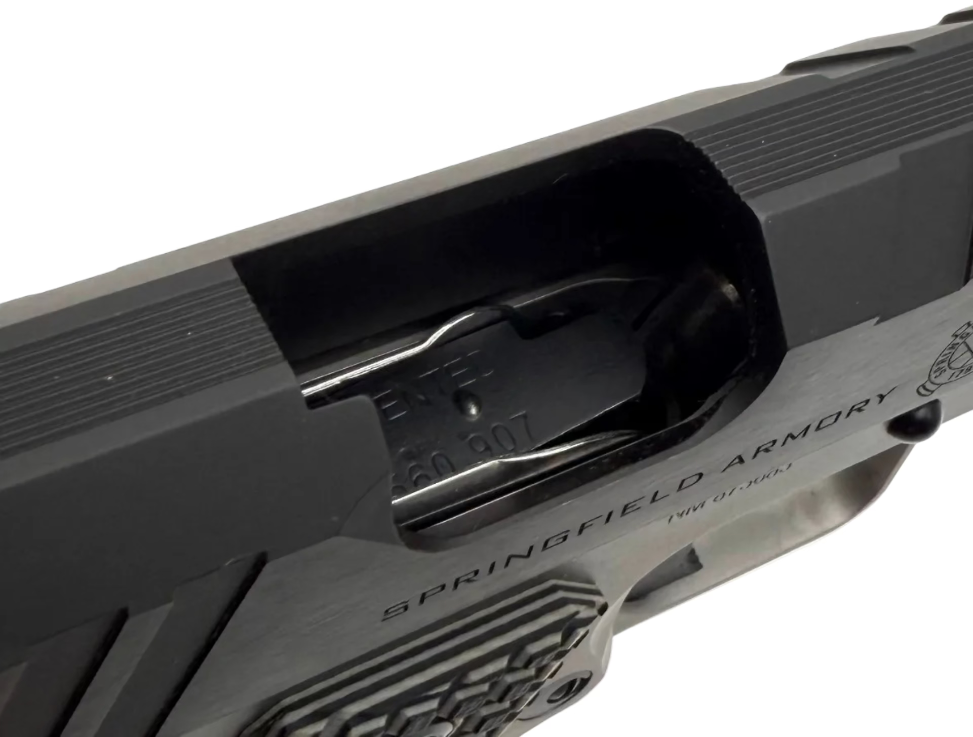 Springfield Armory Emissary .45 ACP semi-auto pistol displayed with black finish and textured grip, on a plain background.