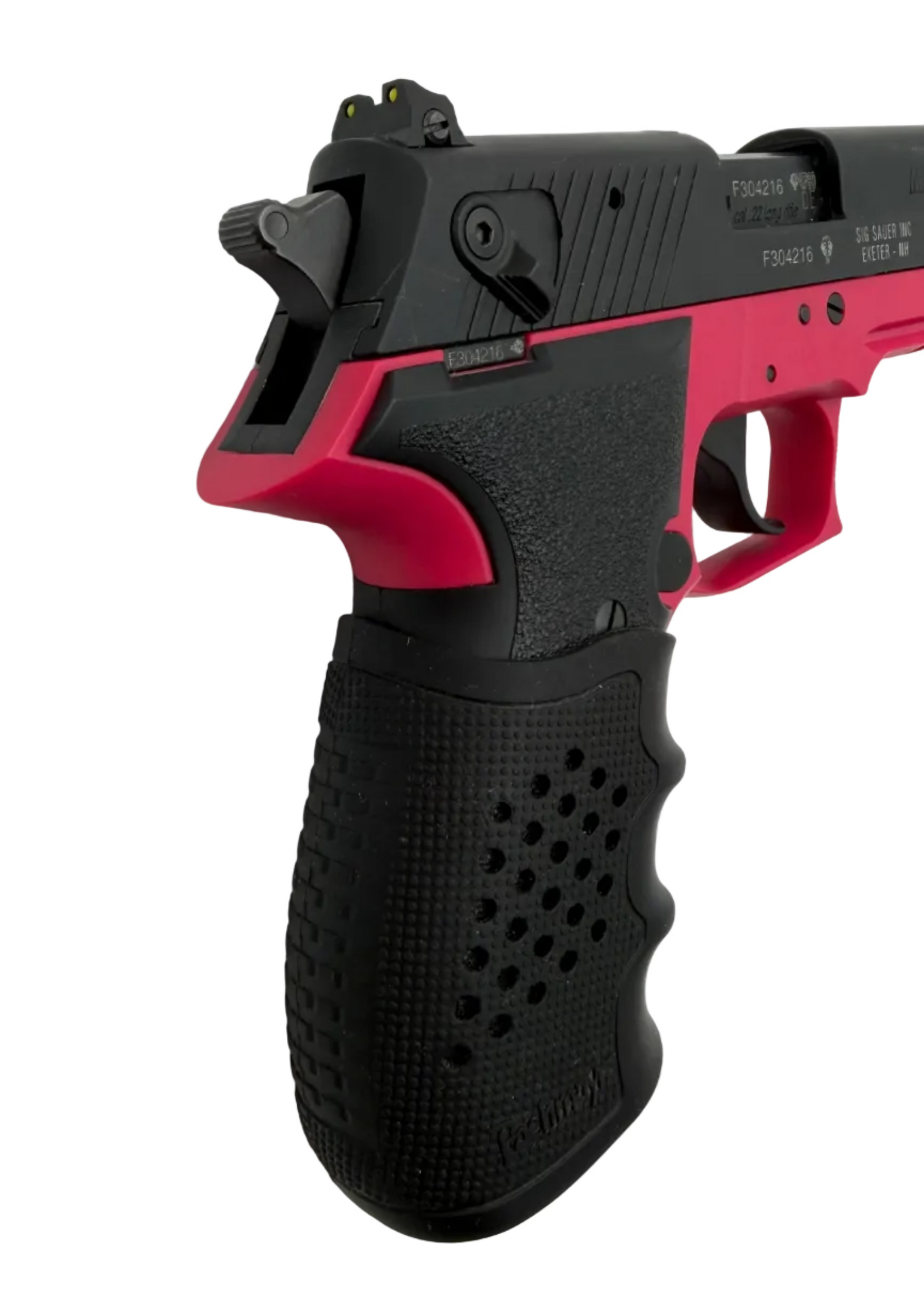 Sig Sauer Mosquito 22LR semi-auto pistol with black finish and textured grip, shown from a side angle.