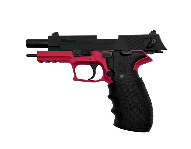 Sig Sauer Mosquito 22LR semi-auto pistol displayed on a plain background, showing the black metal slide and ergonomic grip.