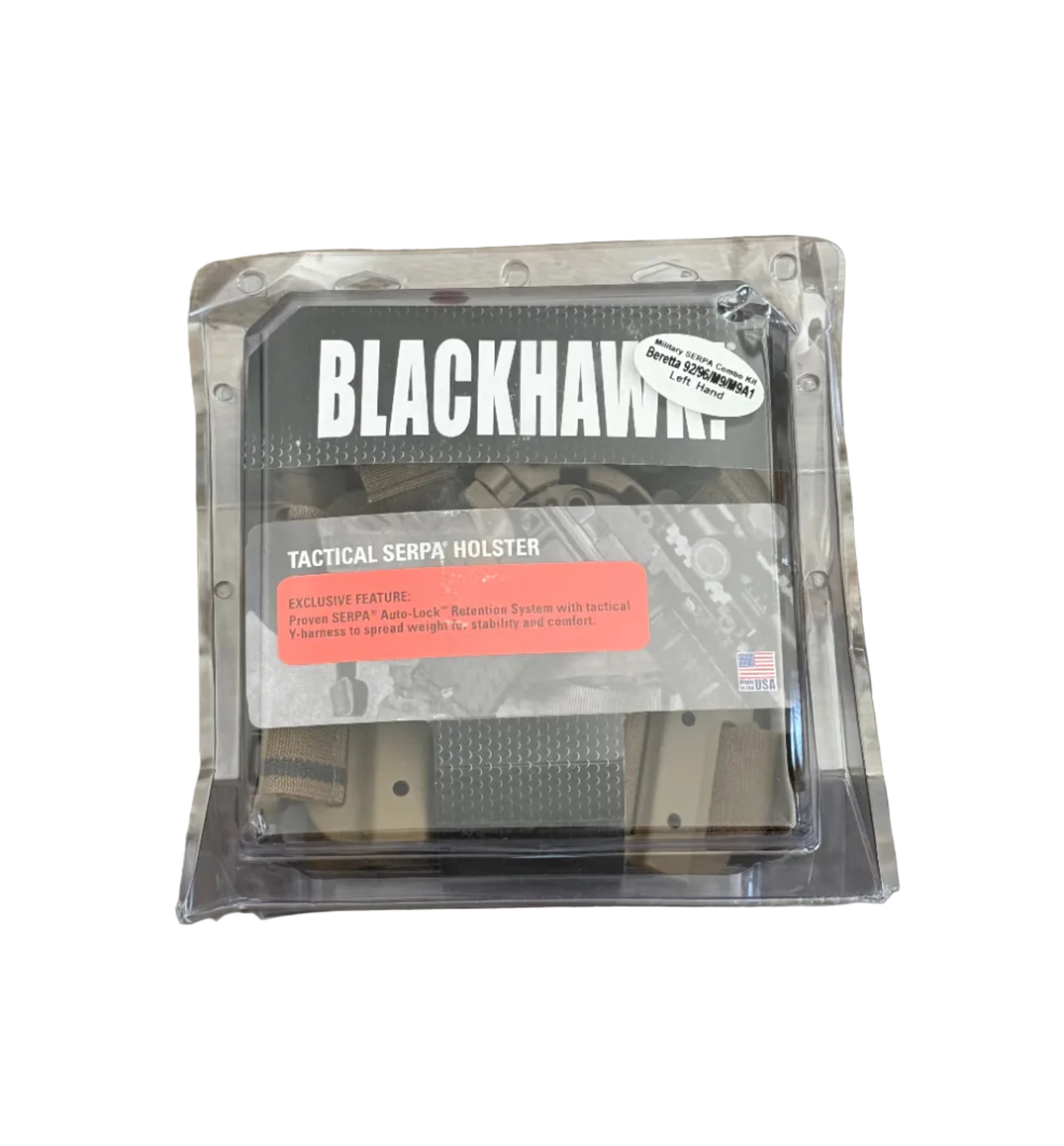 Blackhawk Serpa Level 2 tactical holster combo kit for Beretta 92/96/M9/M9A1, left hand, with secure retention and sturdy design.