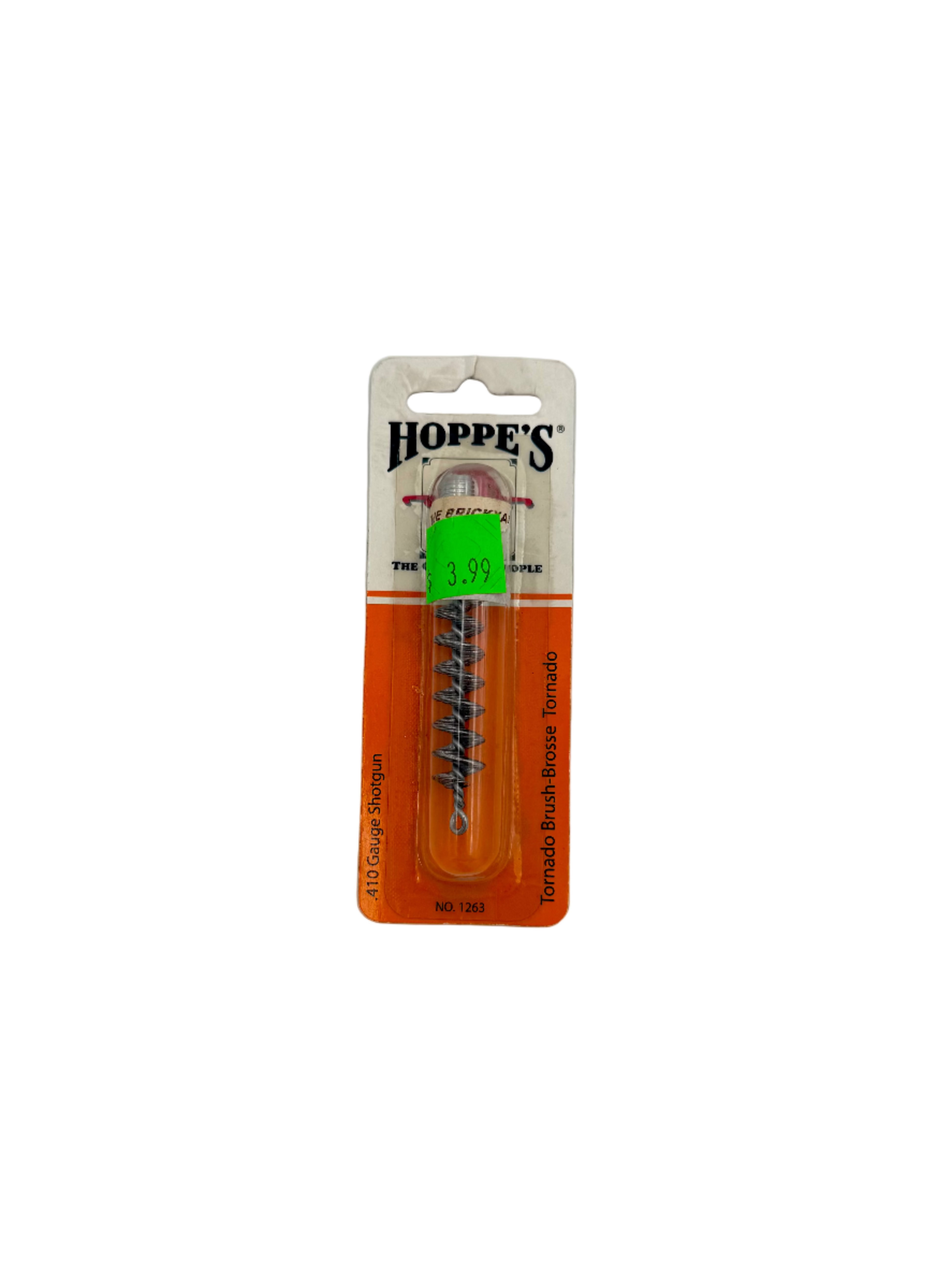Hoppe's 9 Tornado Bore Brush for .410ga shotgun, cleaning tool with spiral design for effective barrel maintenance.
