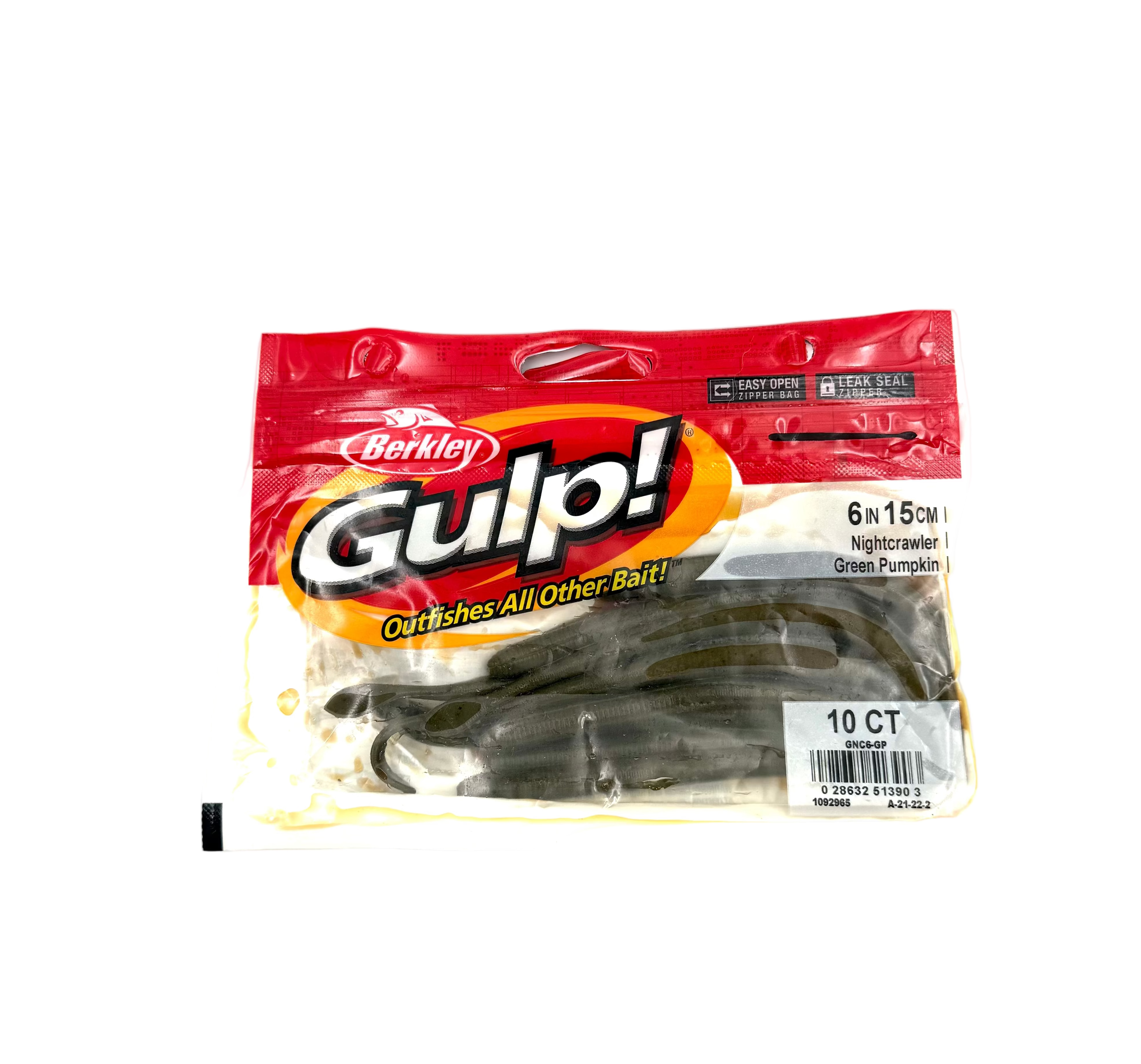 Packaged fishing lures with Berkhley Gulp! branding on a white background