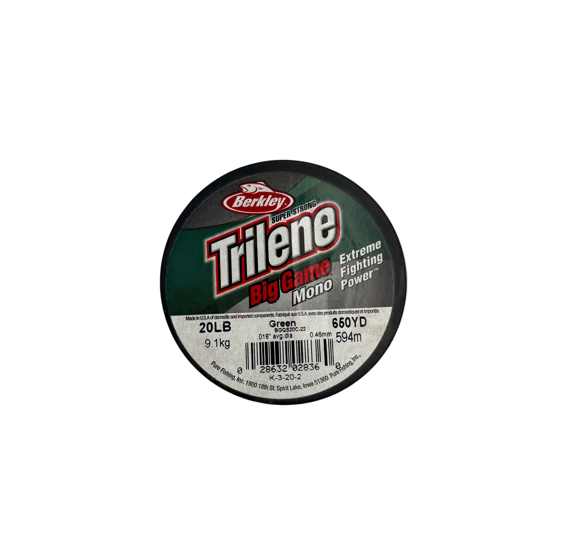 Spool of Berkley Trilene fishing line on a white background