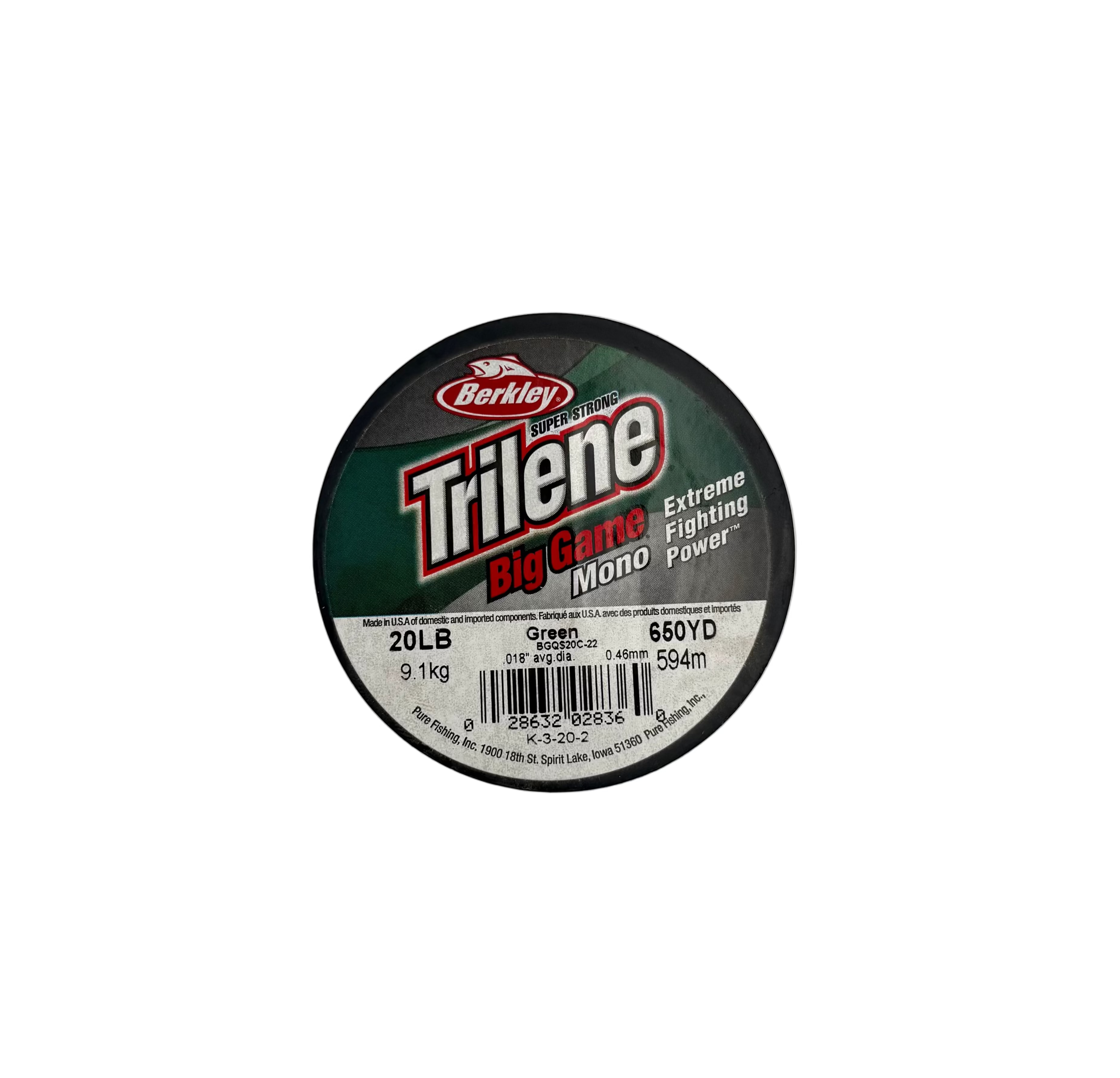 Spool of Berkley Trilene fishing line on a white background