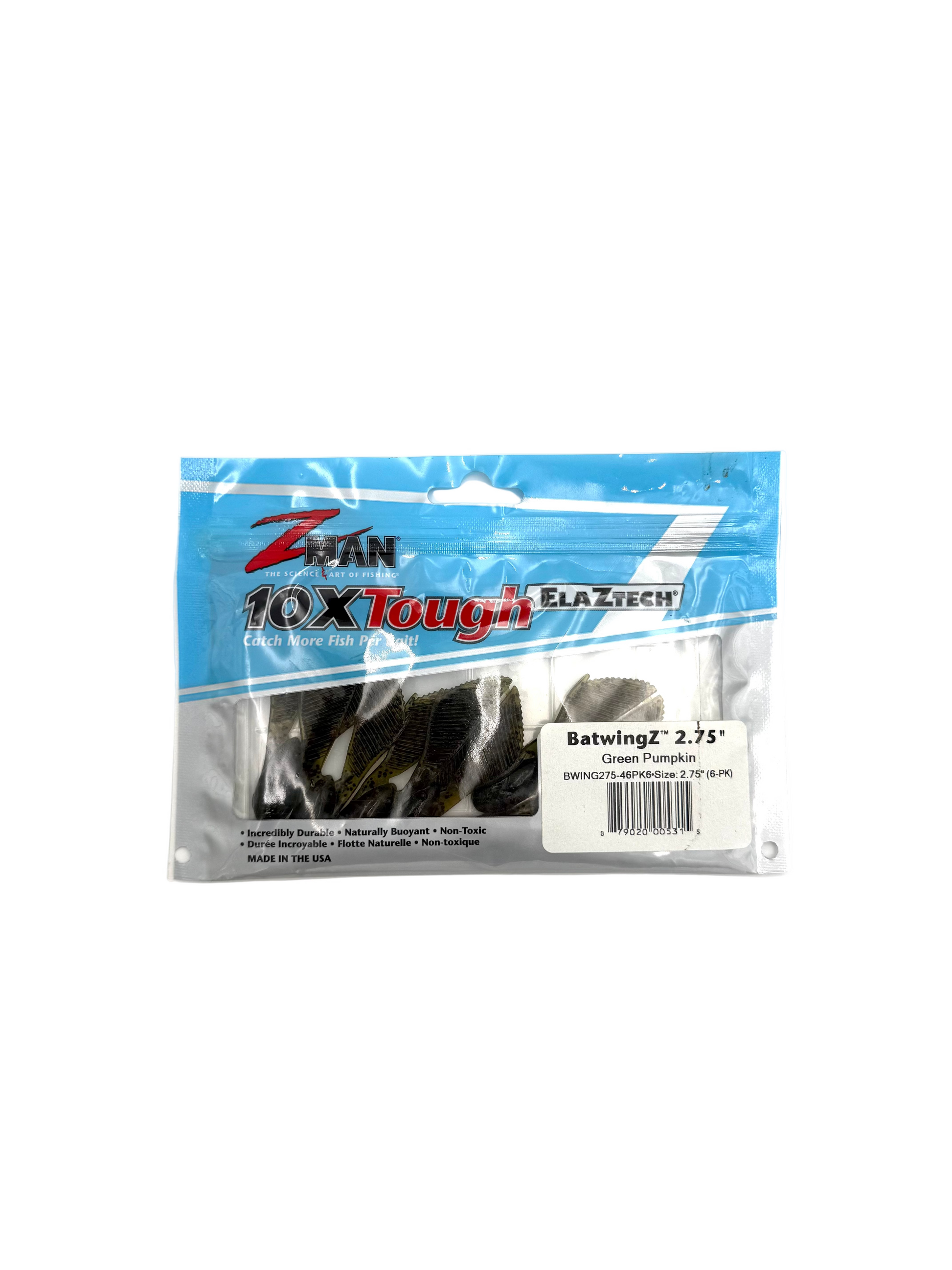 ZMAN BatwingZ green pumpkin 2.75-inch fishing bait and lures, 6-pack, designed for freshwater and saltwater fishing.