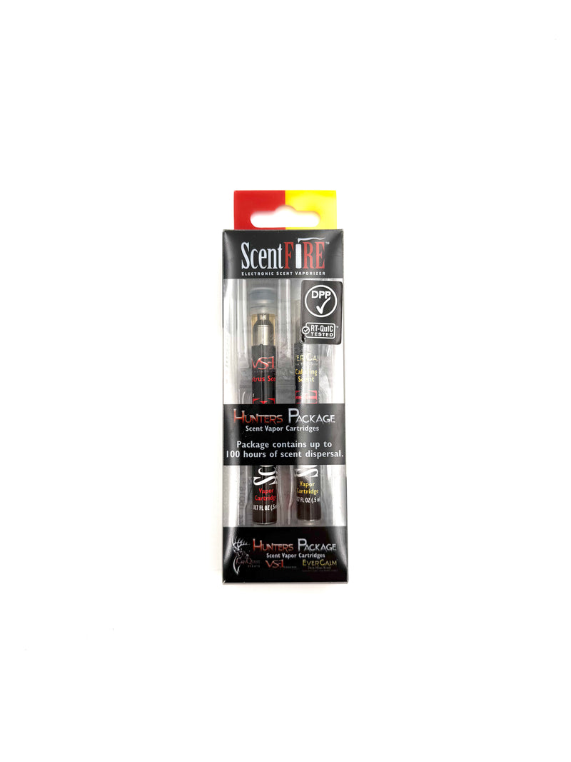 ScentFire Hunters electronic scent vapor cartridge, .017oz, showing the compact cartridge designed for scent dispersal in vehicles.