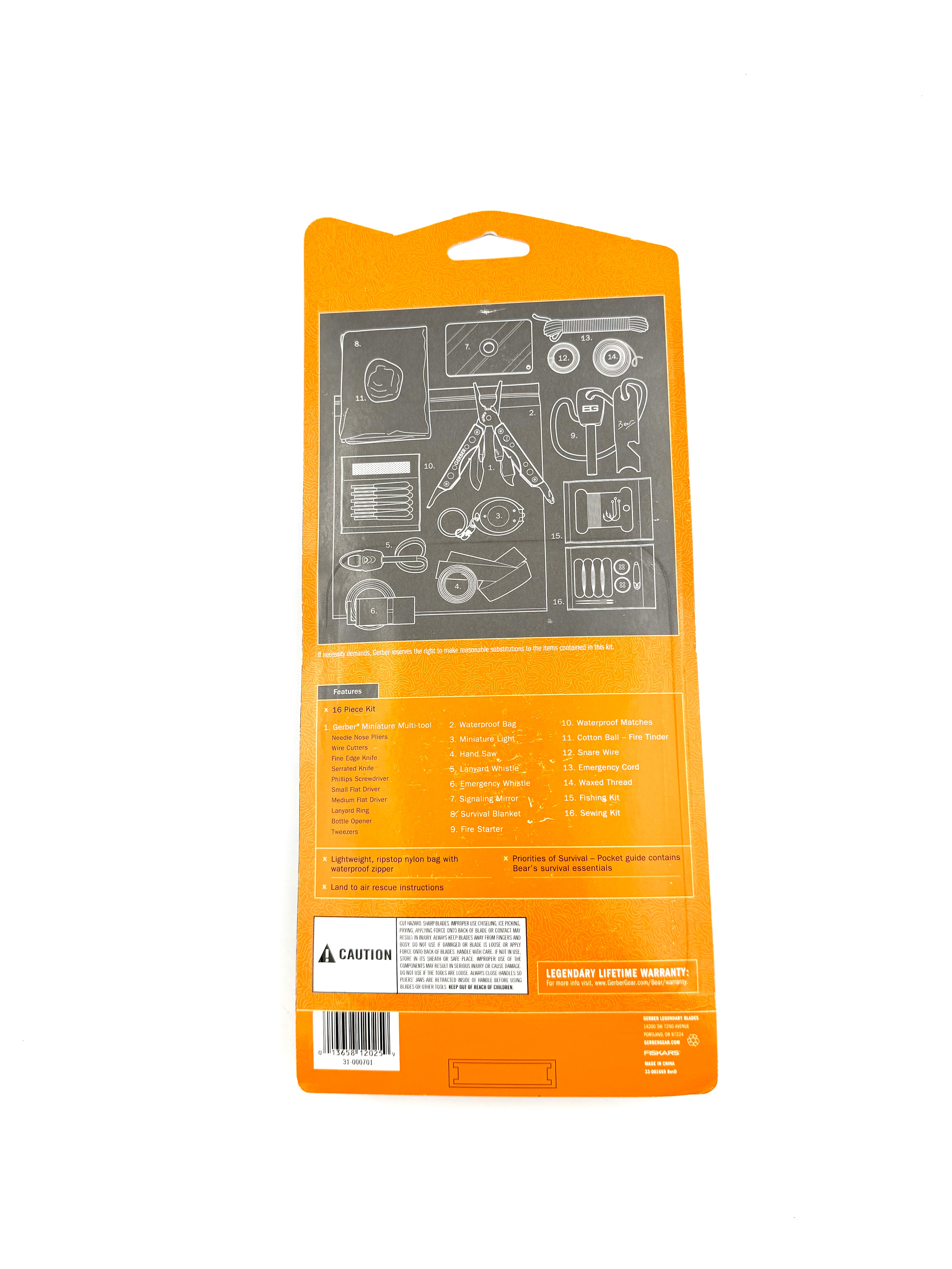 Gerber Bear Grylls Ultimate 16-piece survival kit with various tools and gear for outdoor emergencies and survival situations.