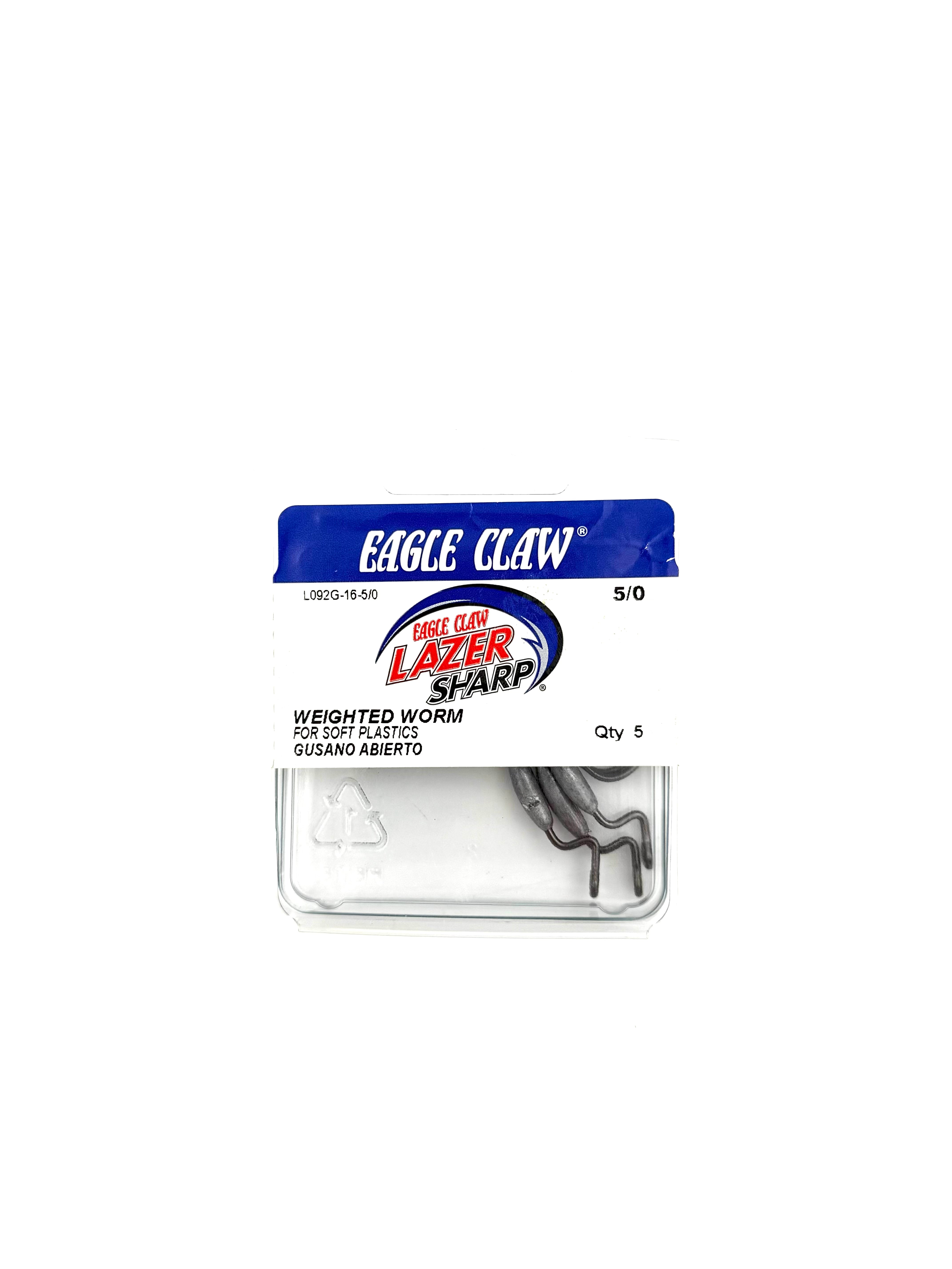 Eagle Claw Lazer Sharp Weighted Worm Hooks - Size 5/0 5pk