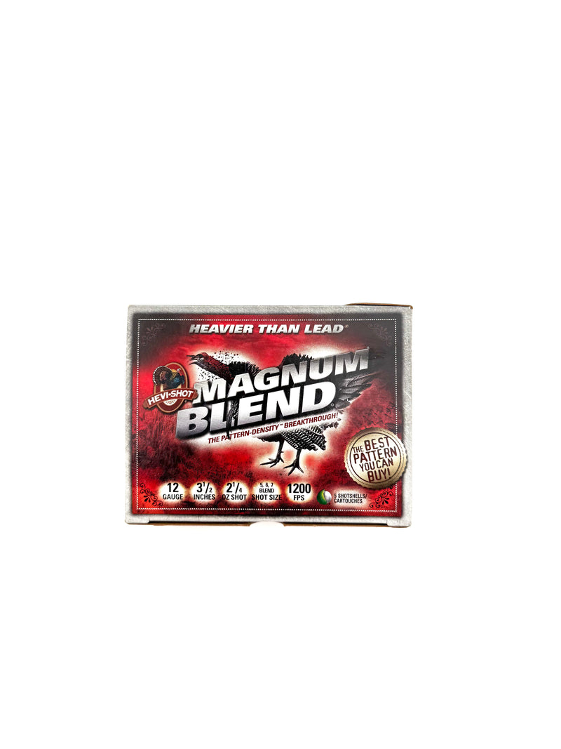 Hevi-Shot Magnum Blend 12 Gauge 3.5-inch shotgun shells, 5-count, designed for hunting and shooting sports.