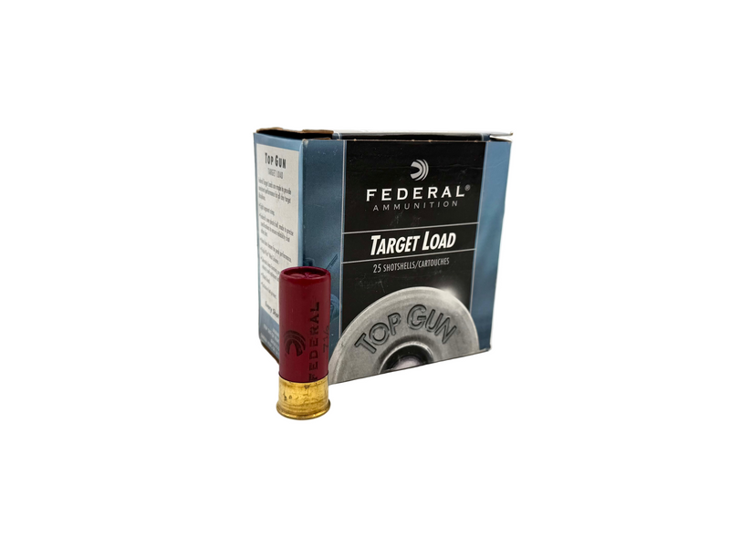 Federal Target Load 12 gauge 2 3/4-inch shotgun shells with 7 1/2 shot, 25-count box, suitable for target shooting and hunting.