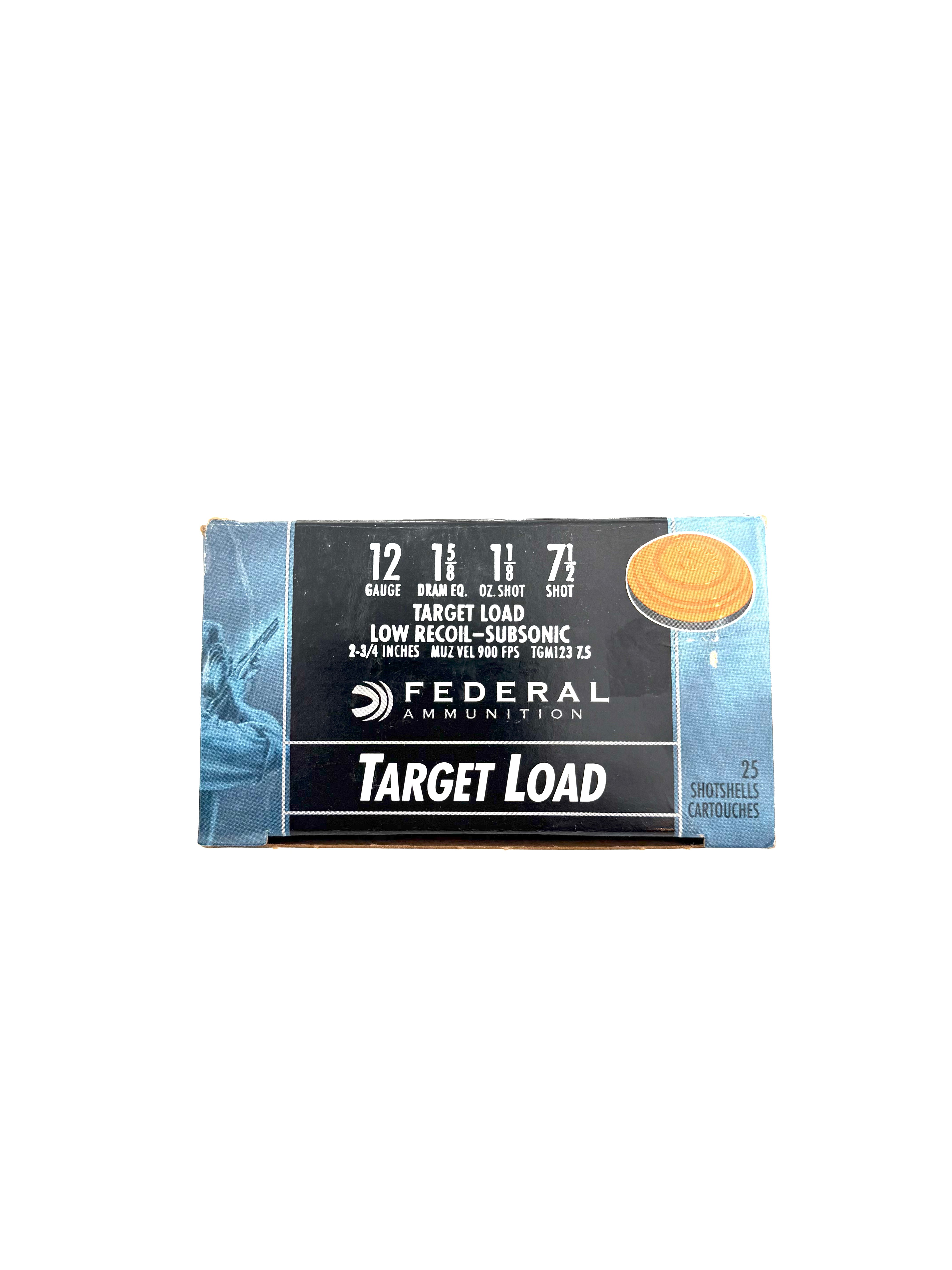 Federal 12 gauge ammo, Target Load 2 3/4 inch with 7 1/2 shot, 25-round box for shooting and sporting clays.