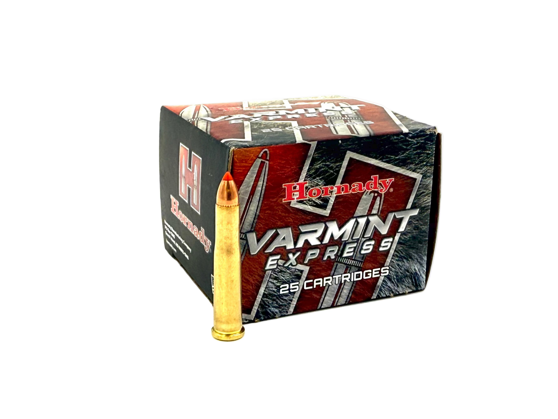 Hornady Varmint Express 22LR ammunition box on a white background