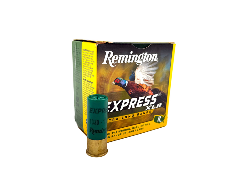Remington Express XLR 12 Gauge 2 3/4 inch 5 Shot ammunition box, 25 cartridges for shotguns.