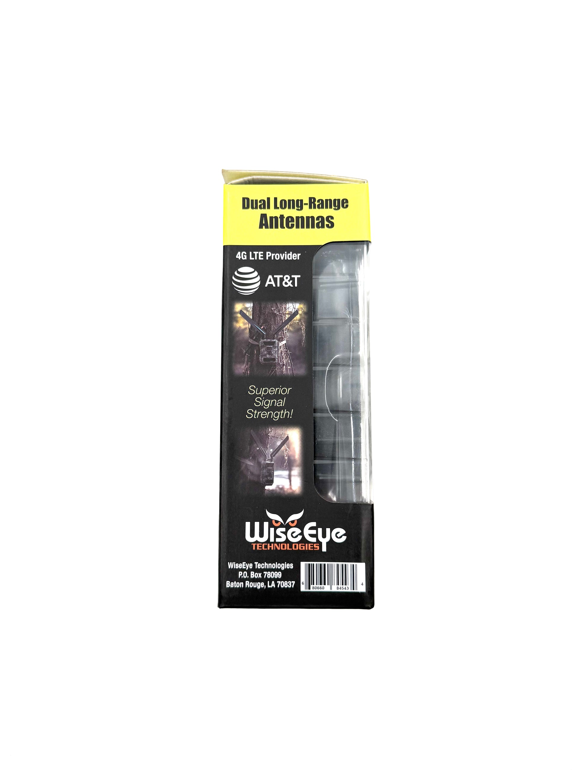 WiseEye Smart Cam trail camera mounted outdoors, capturing wildlife footage with 4G LTE connectivity.