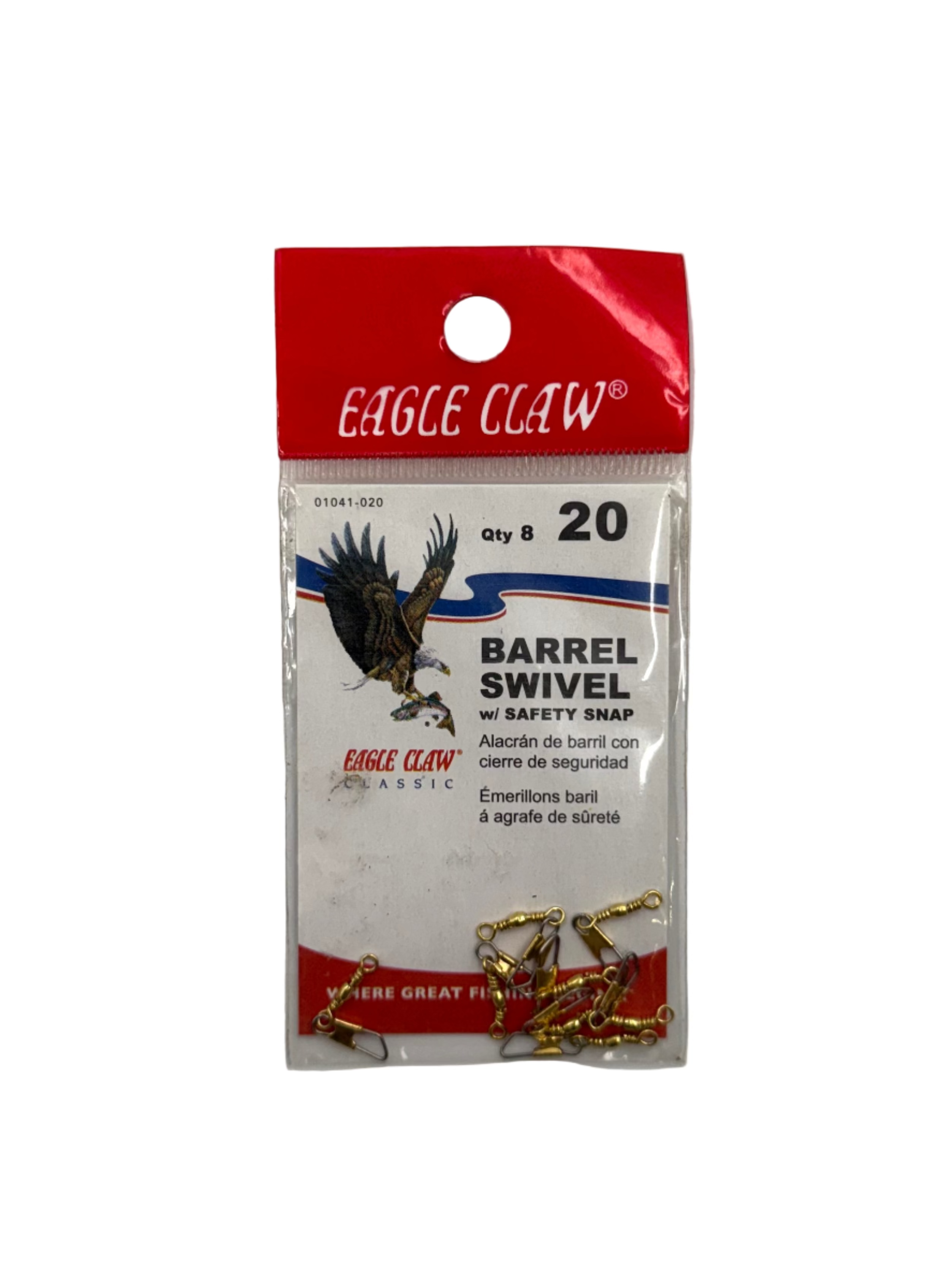 Eagle Claw Barrel Swivel w/Safety Snap - Size 20 - 8pk