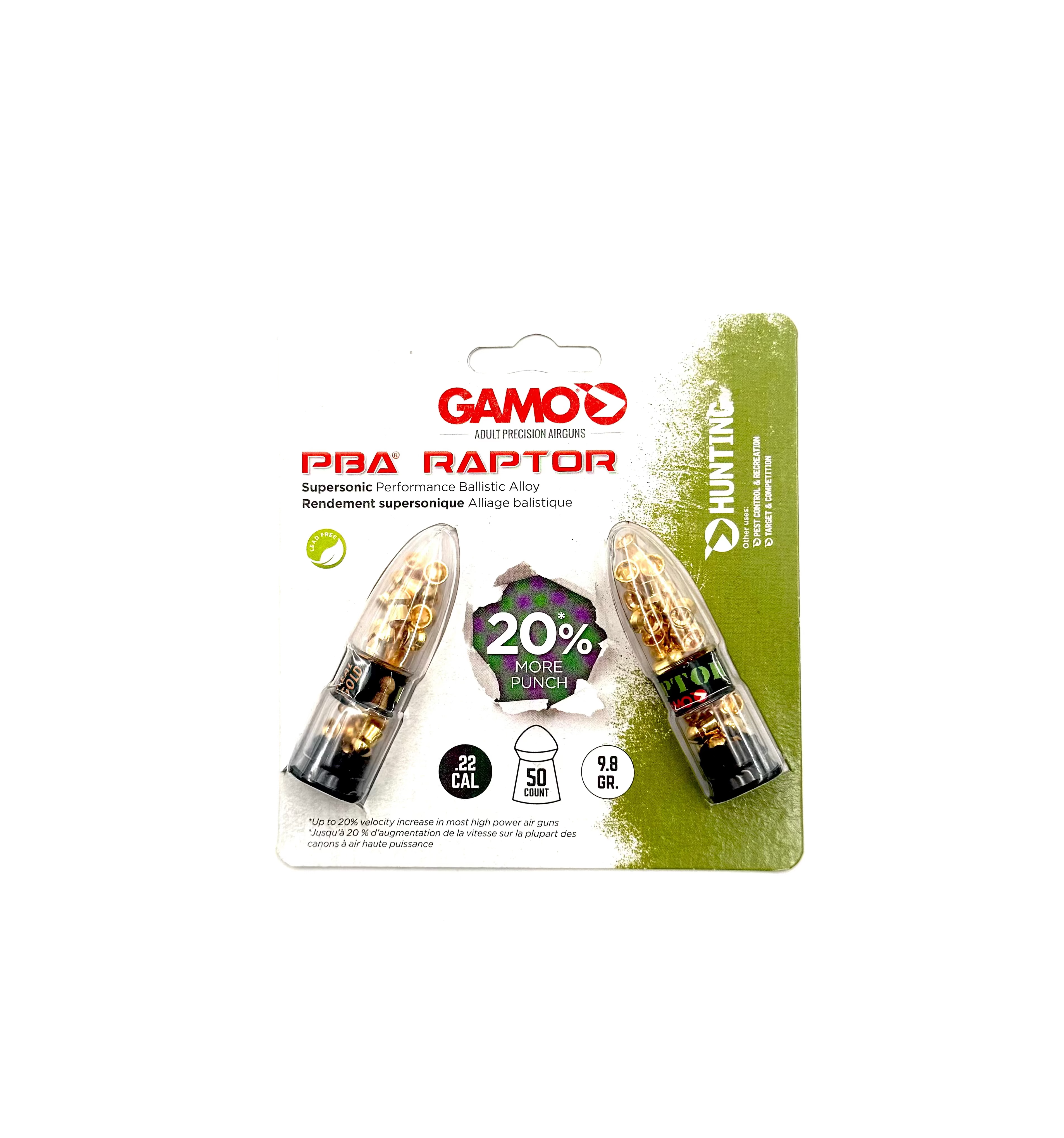 Gamo PBA Raptor .22 cal 9.8gr Pellets - 50ct