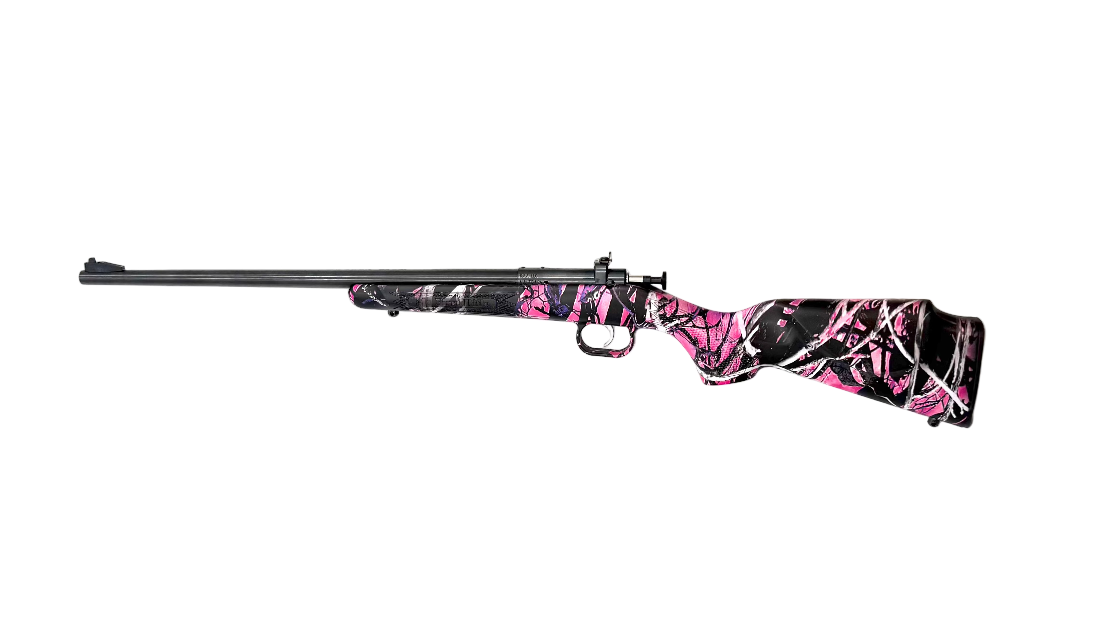 Rifles with pink and black camouflage pattern on a white background