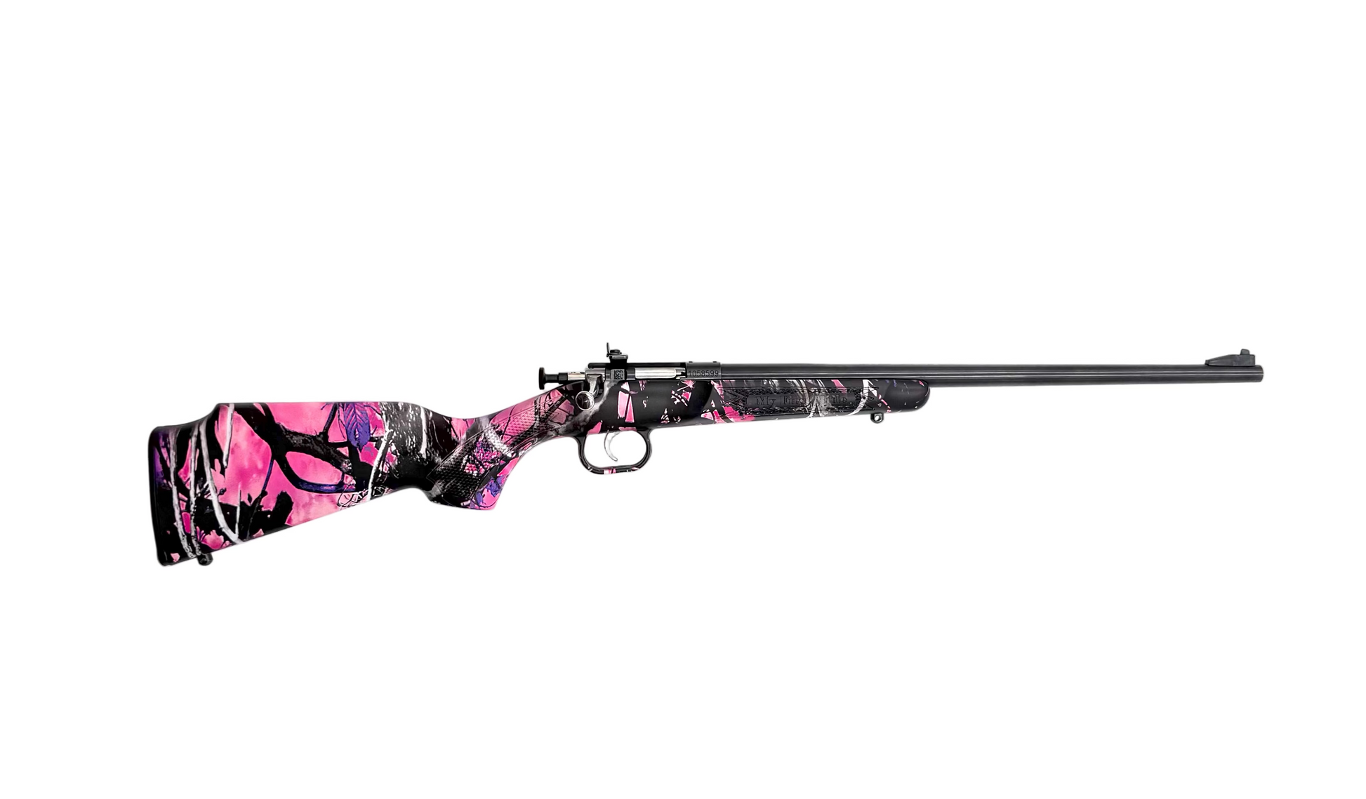 Rifles with pink and black camouflage pattern on a white background