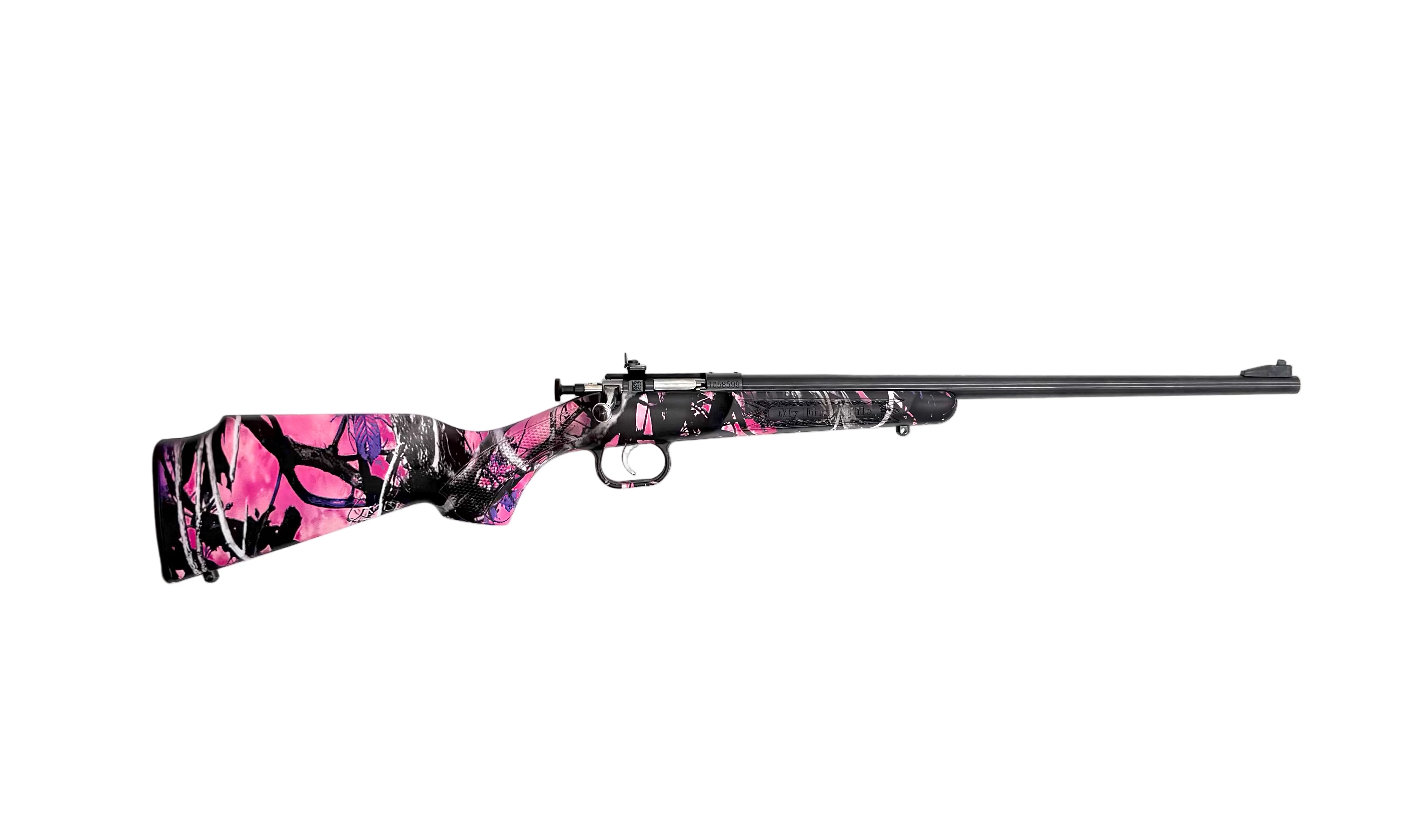 Rifles with pink and black camouflage pattern on a white background