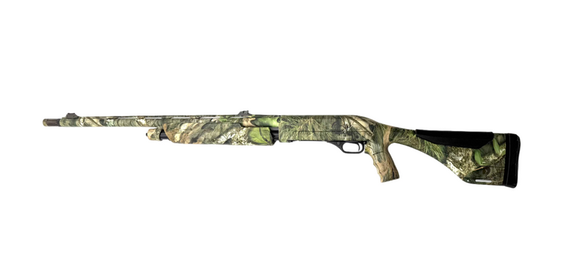 Winchester SXP 12 gauge pump action shotgun with wooden stock and metal barrel, ready for hunting or sport shooting.