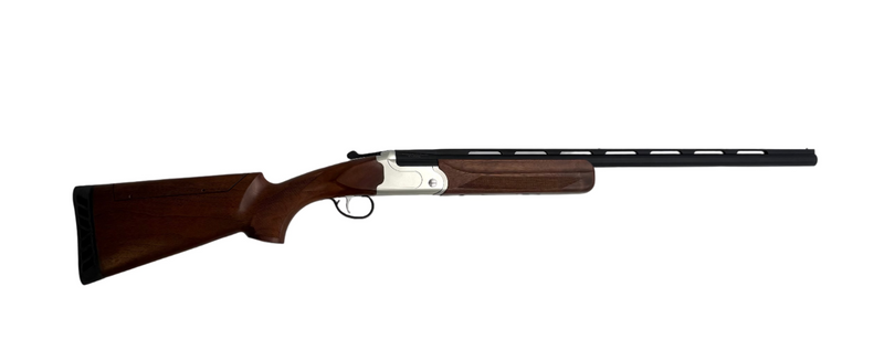 Savage Arms Stevens 555 Trap 20 Gauge single shot shotgun with wooden stock and metal barrel, ready for trap shooting.