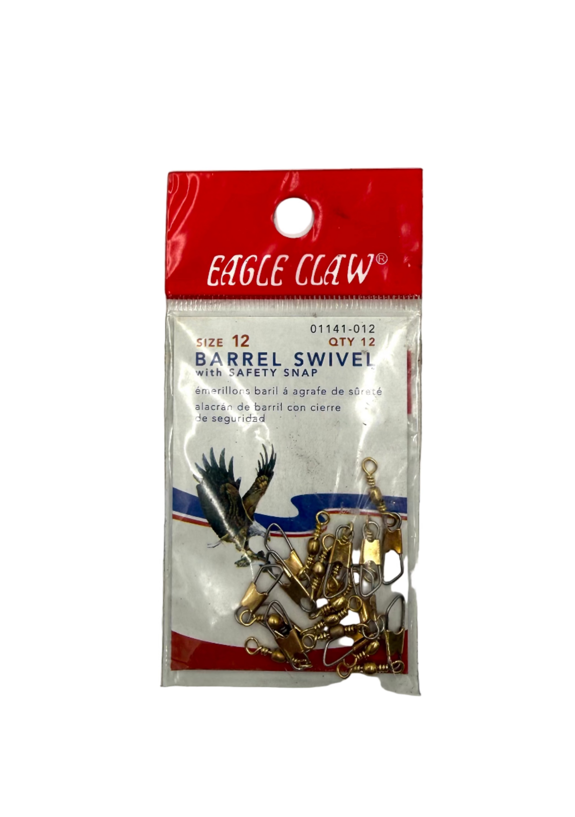 Packaged Eagle Claw barrel swivel on a white background