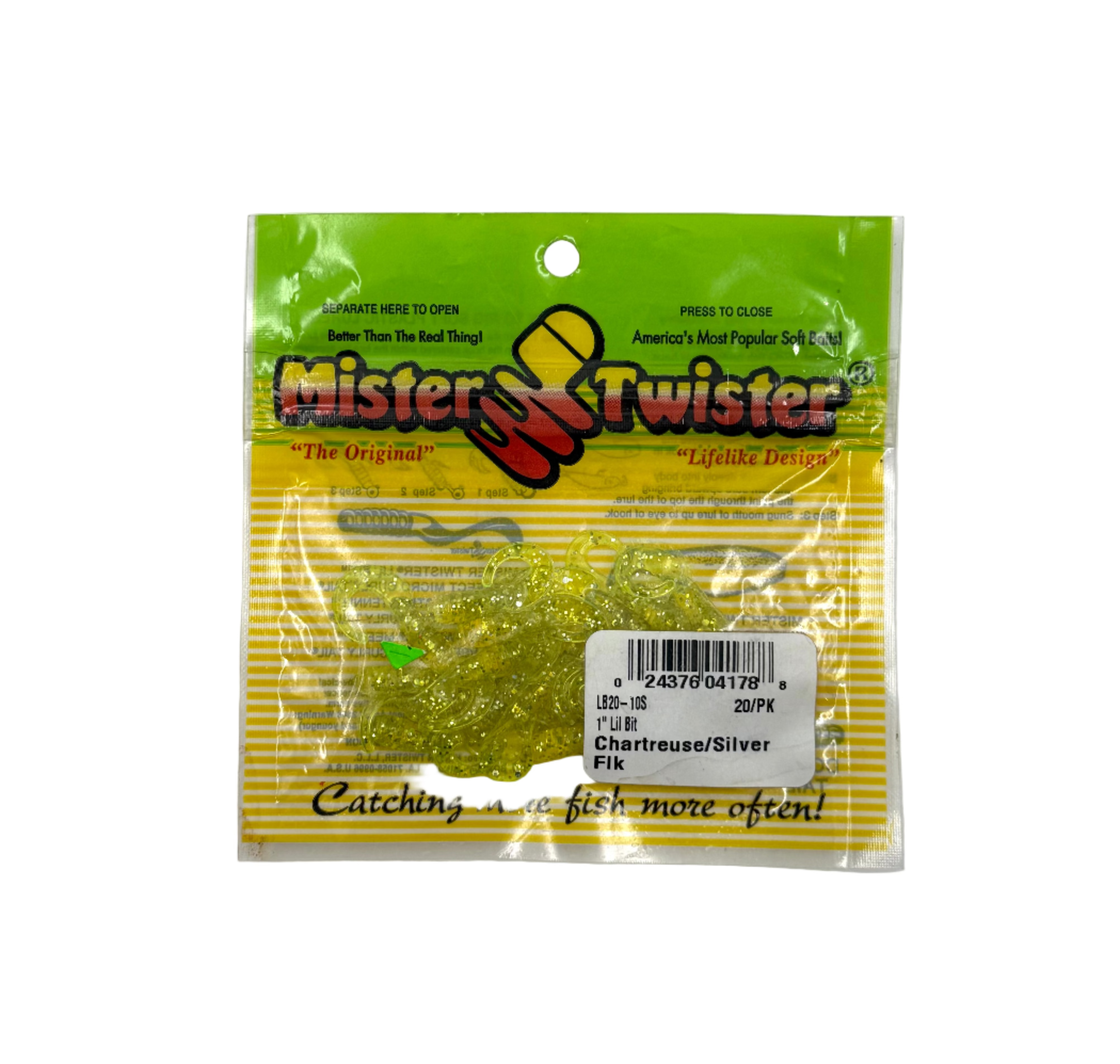 Mister Twister 1" Lil Bit Bait - Chartreuse/Silver 20pk