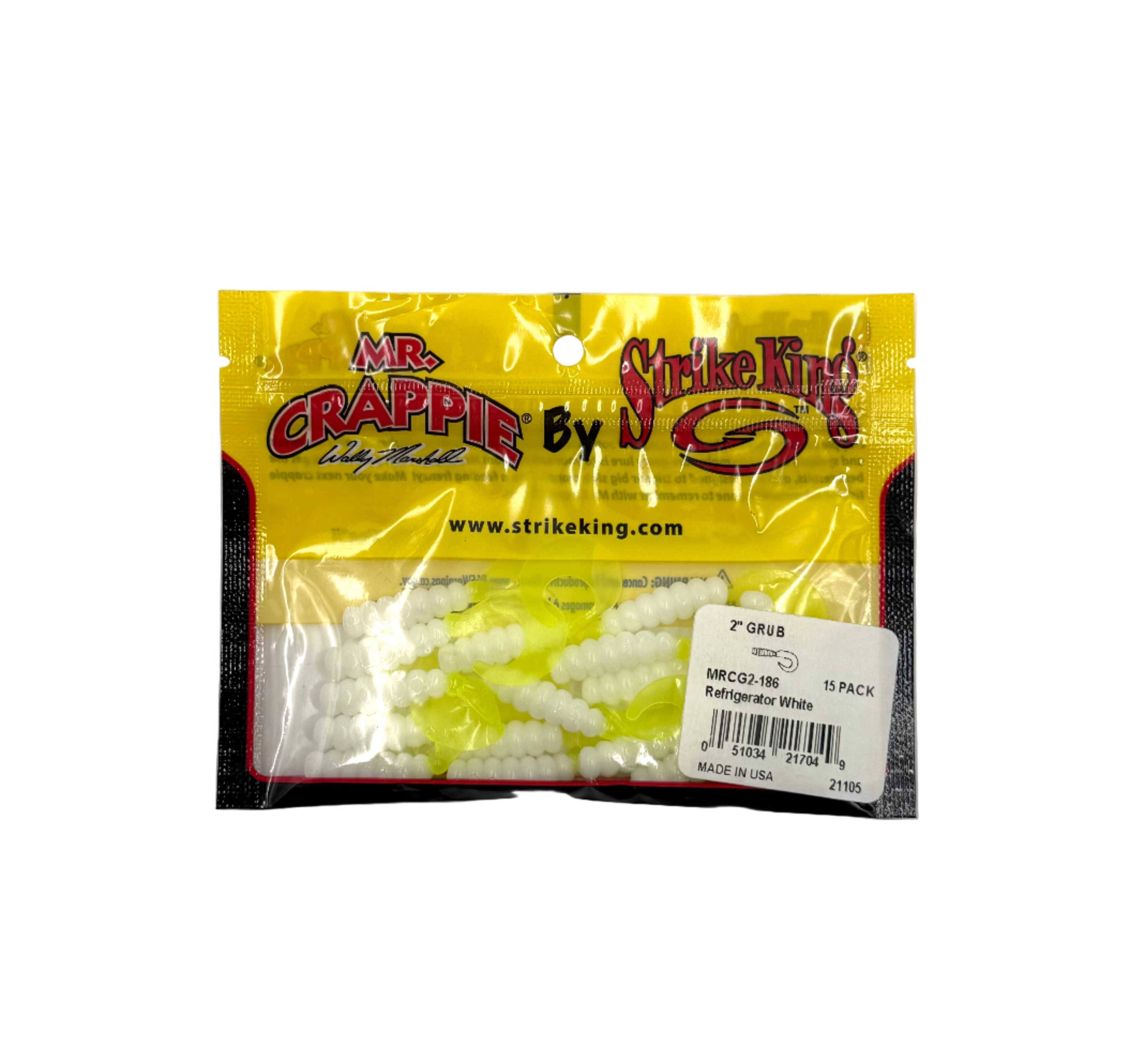 Strike King Mr. Crappie - 2" Grub - Refrigerator White 15pk