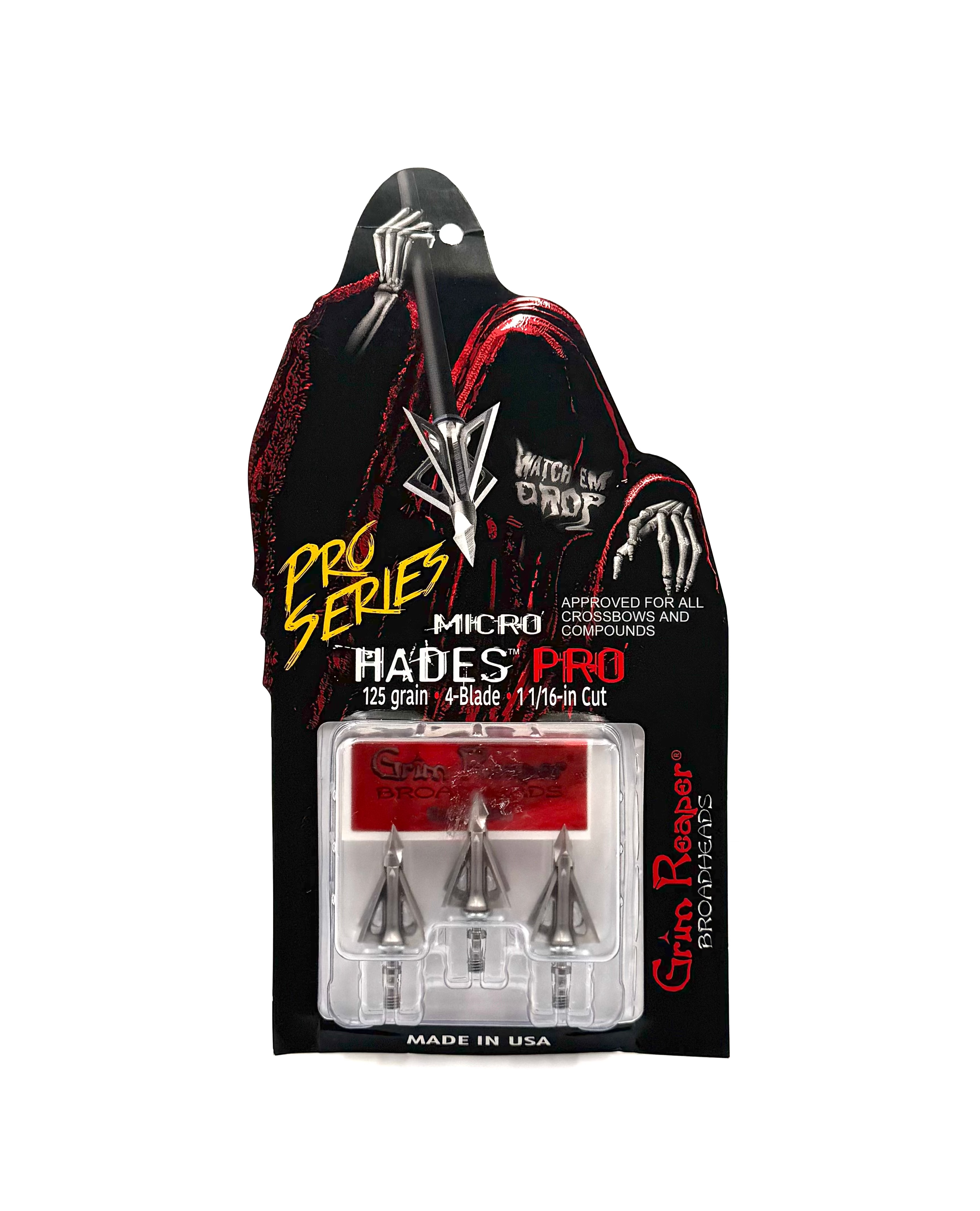 Grim Reaper Broadheads Micro Hades Pro4-Blade Broadheads - 125gr  1 1/16" - 3pk