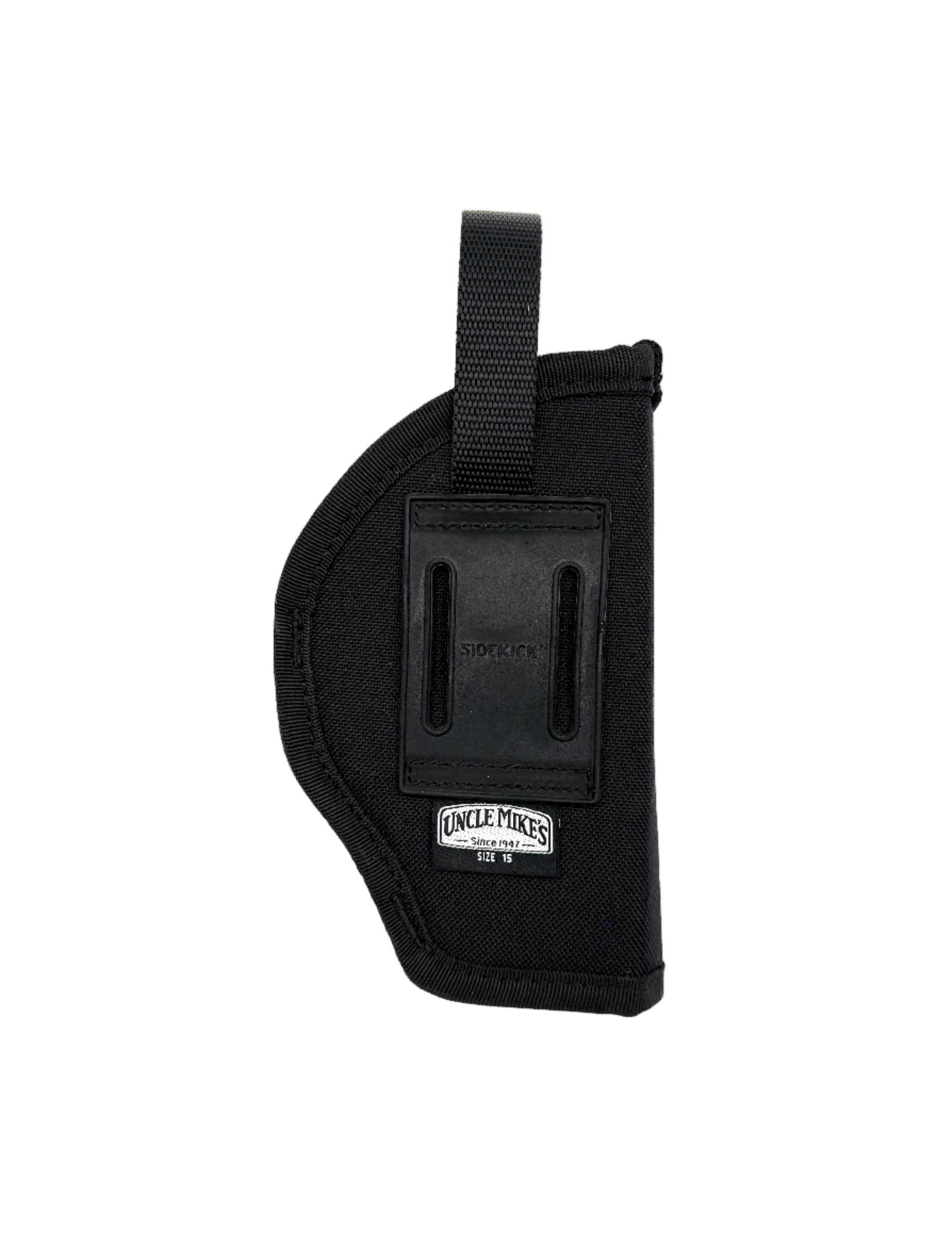 Black holster with a visible brand logo on a white background
