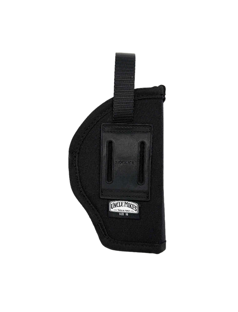 Black holster with a visible brand logo on a white background