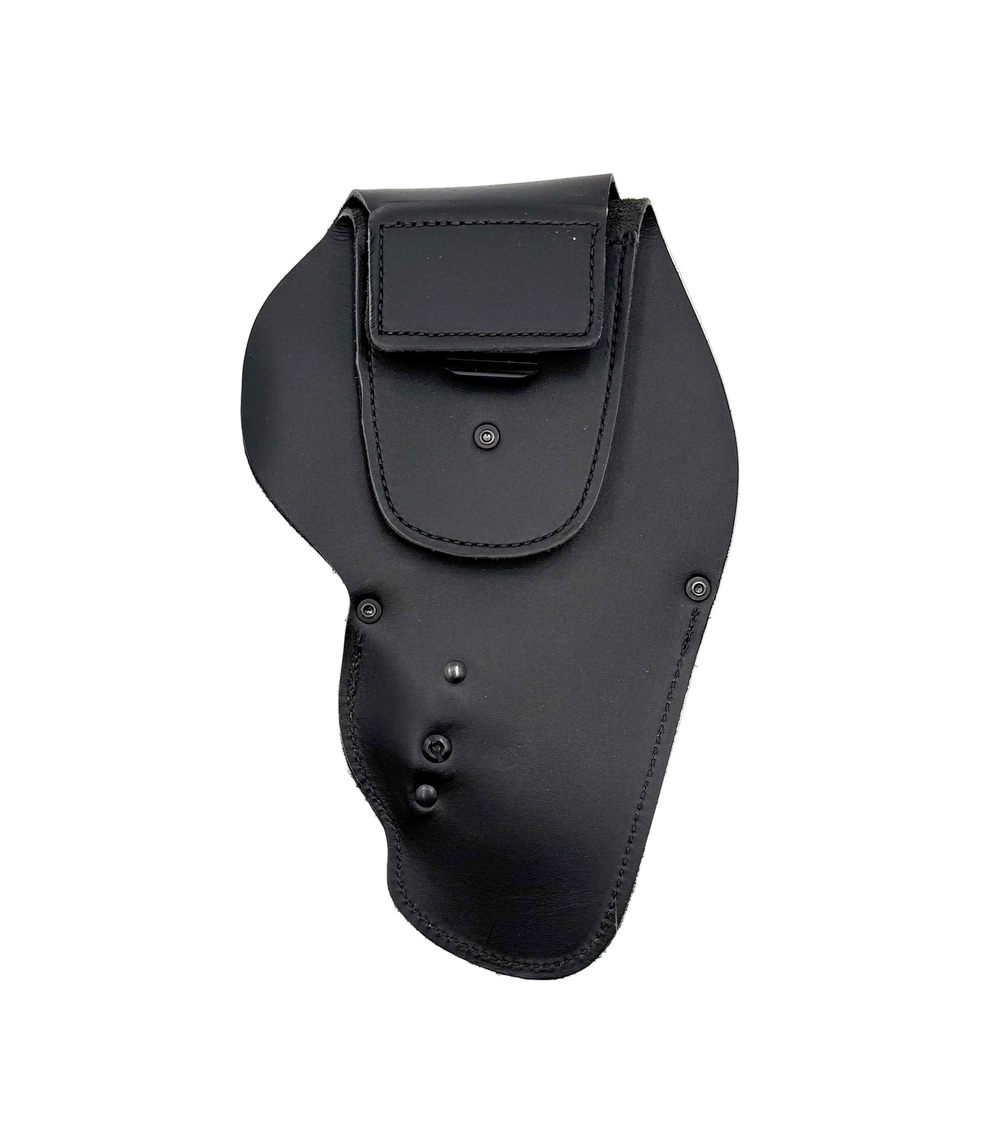 Black leather holster on a white background