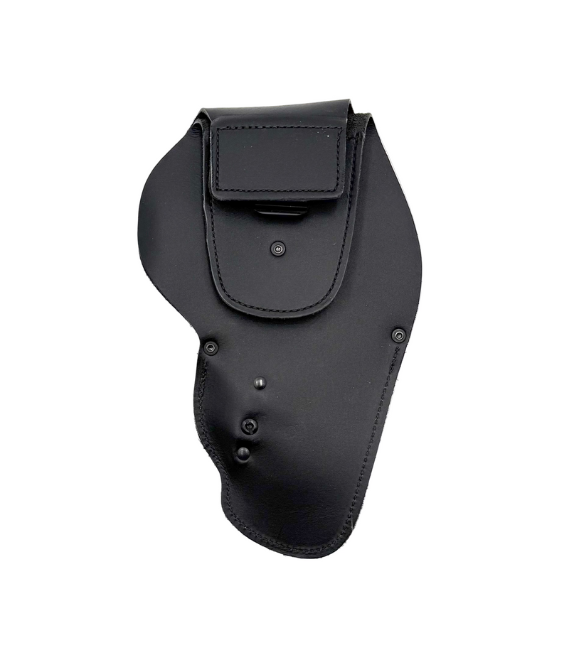 Black leather holster on a white background