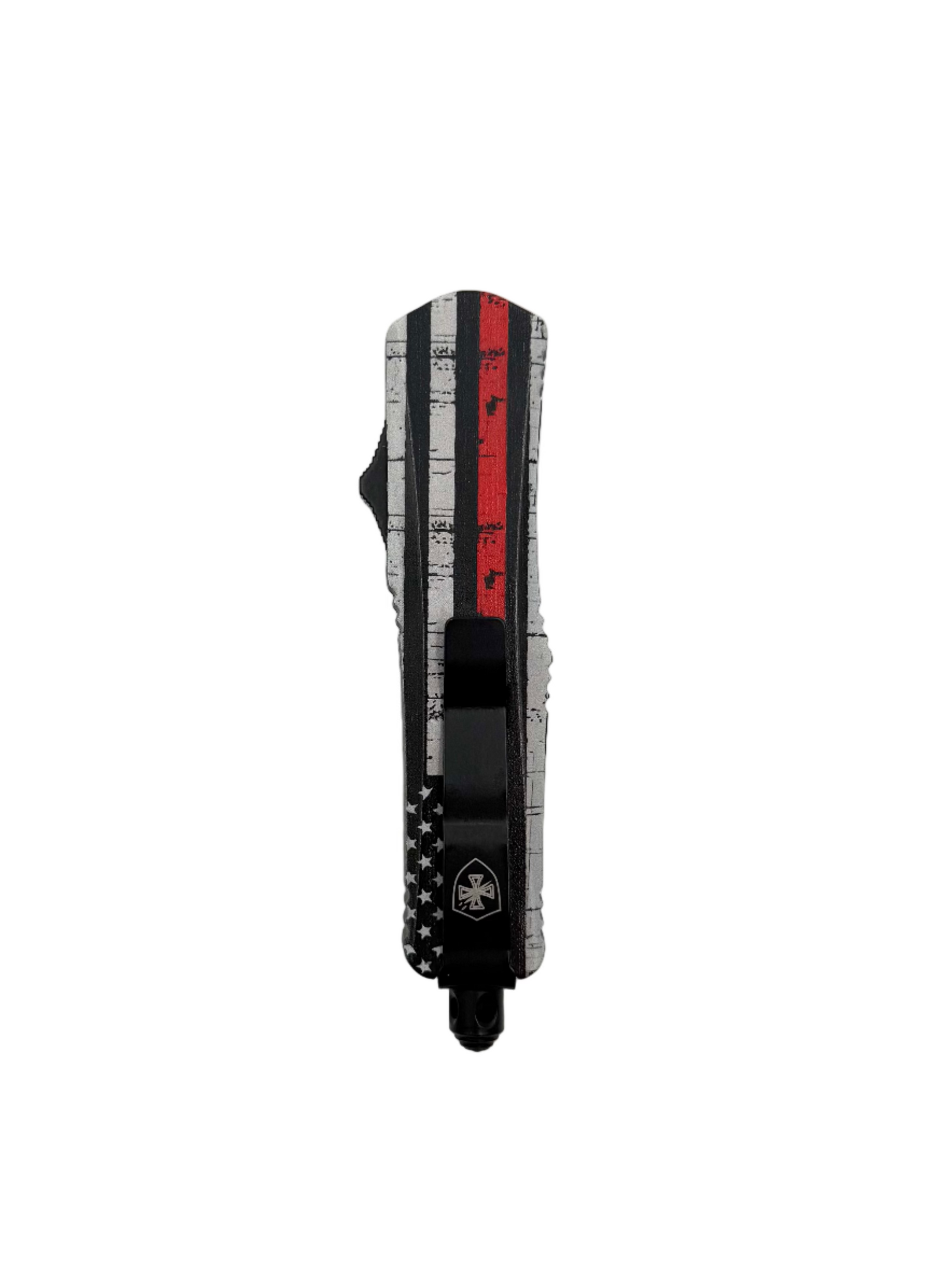 Templar Knives Small Liberty 440 black drop OTF knife with sleek design and sharp blade displayed on a neutral background.