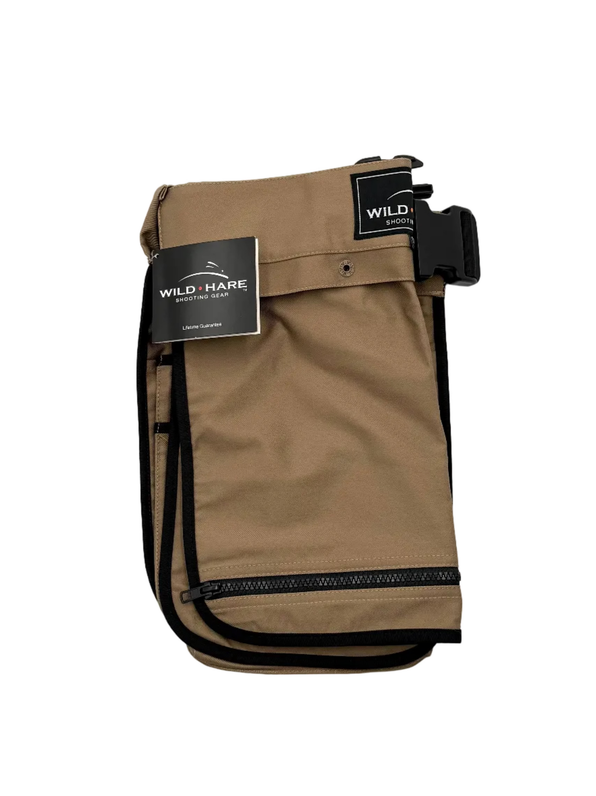 Wild Hare shooting vest with adjustable belt from 18 to 38 inches, designed for outdoor shooting and hunting activities.
