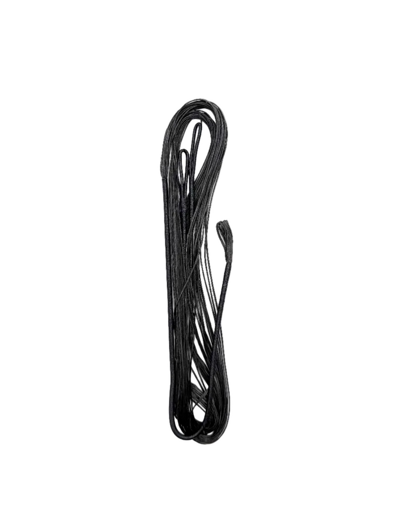 Pair of J&D Custom Strings bow cables #27902, 43 5/8-inch length, designed for archery bows, showing the black and red cable details.