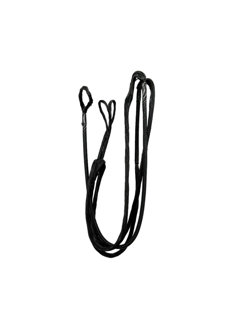 Black Zebra Hybrid Bow Cable for compound bows, 33 15/16 inches, designed for Riot models, showing the cable and attachment points.