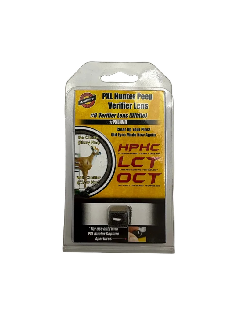 Specialty Archery LLC PXL Hunter Peep Verifier Lens #8 in white, designed for archery peep sight verification.