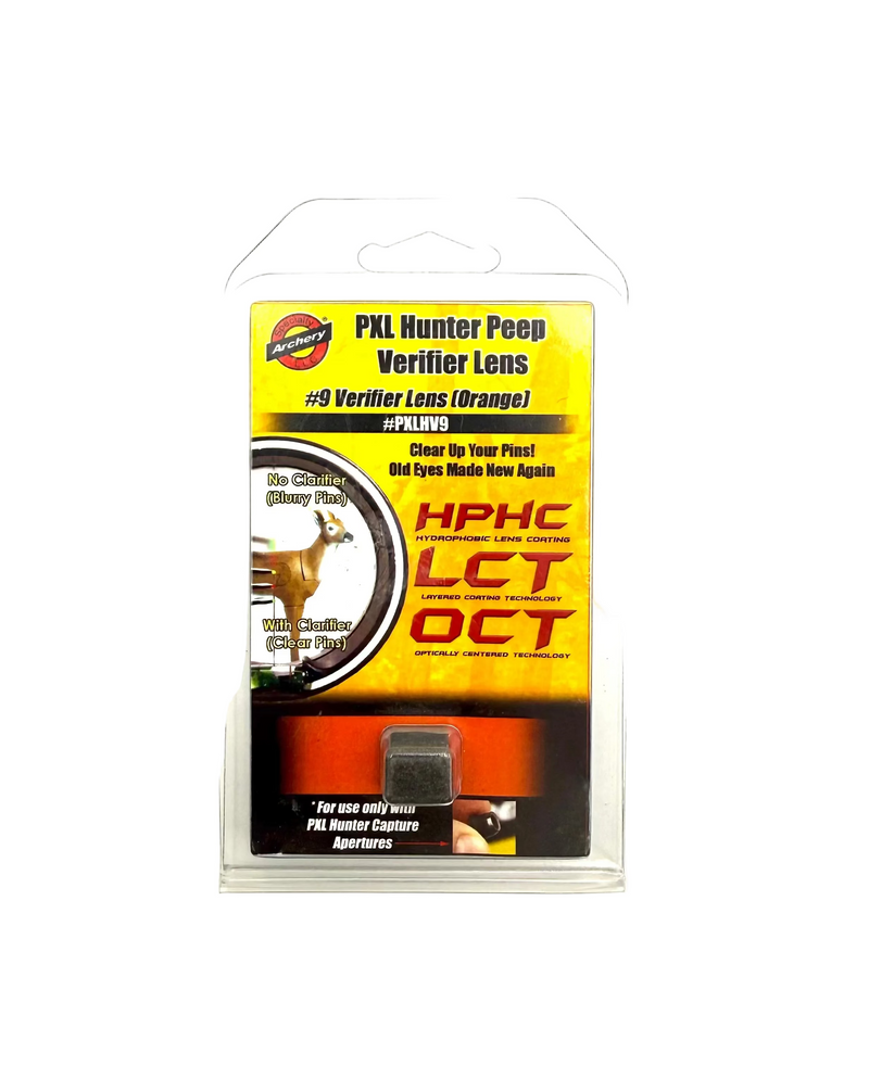 Specialty Archery LLC PXL Hunter Peep Verifier Lens #9 in orange, used for archery peep sight verification.