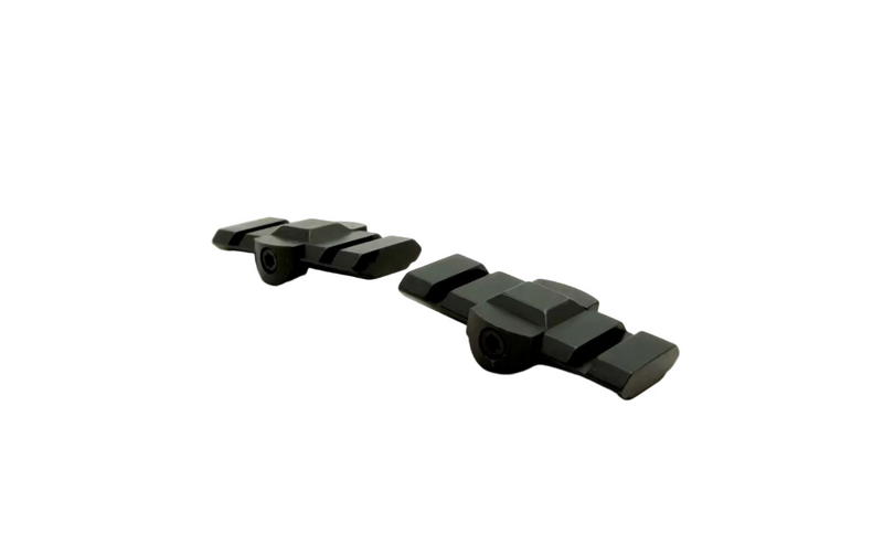 Burris Ruger to Weaver scope rail mount adapter, side view showing metal construction and attachment points for rifles.