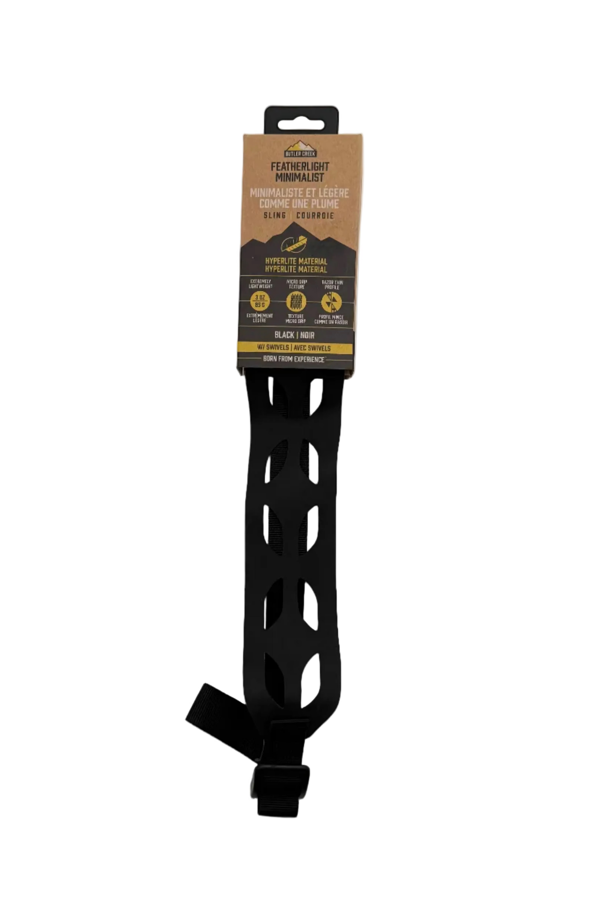 Butler Creek Featherlight Minimalist Sling in black, firearm sling with adjustable straps for comfortable carrying.