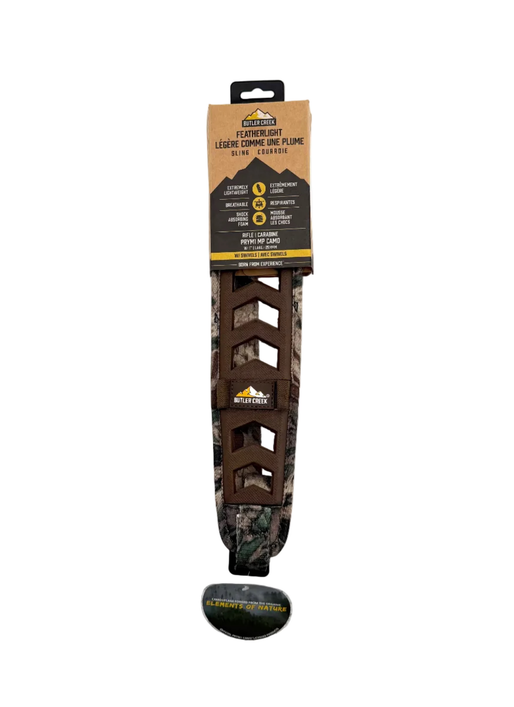 Butler Creek Featherlight Rifle Sling in MP Camo, lightweight firearm sling with adjustable straps for comfortable gun carry.