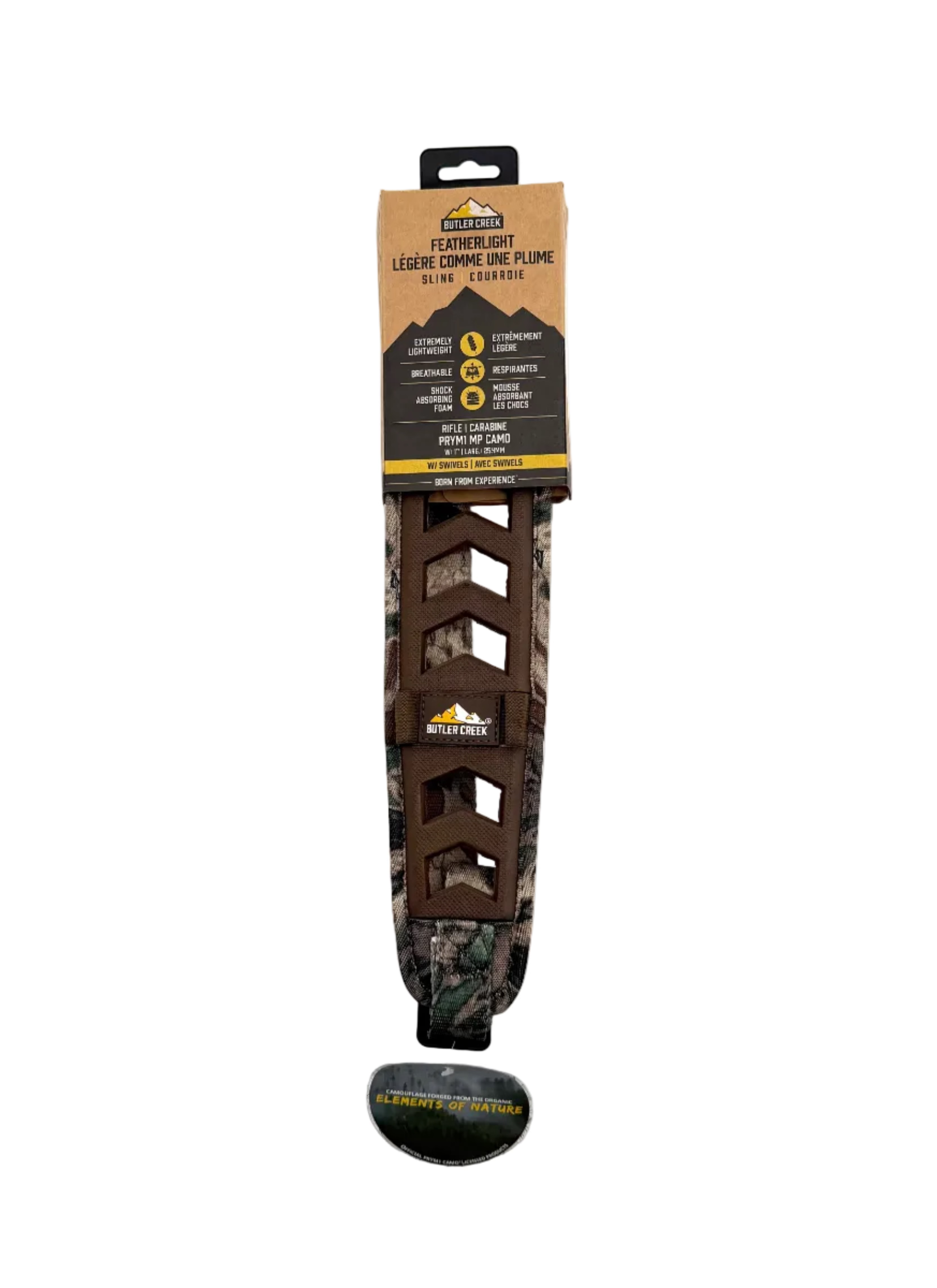 Butler Creek Featherlight Rifle Sling in MP Camo, lightweight firearm sling with adjustable straps for comfortable gun carry.