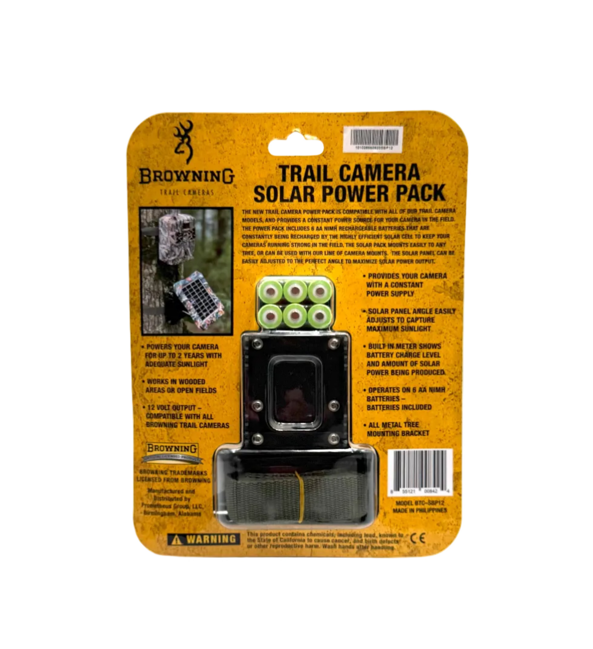 Browning Trail Camera Solar Power Pack with solar panel and battery pack for outdoor wildlife monitoring.