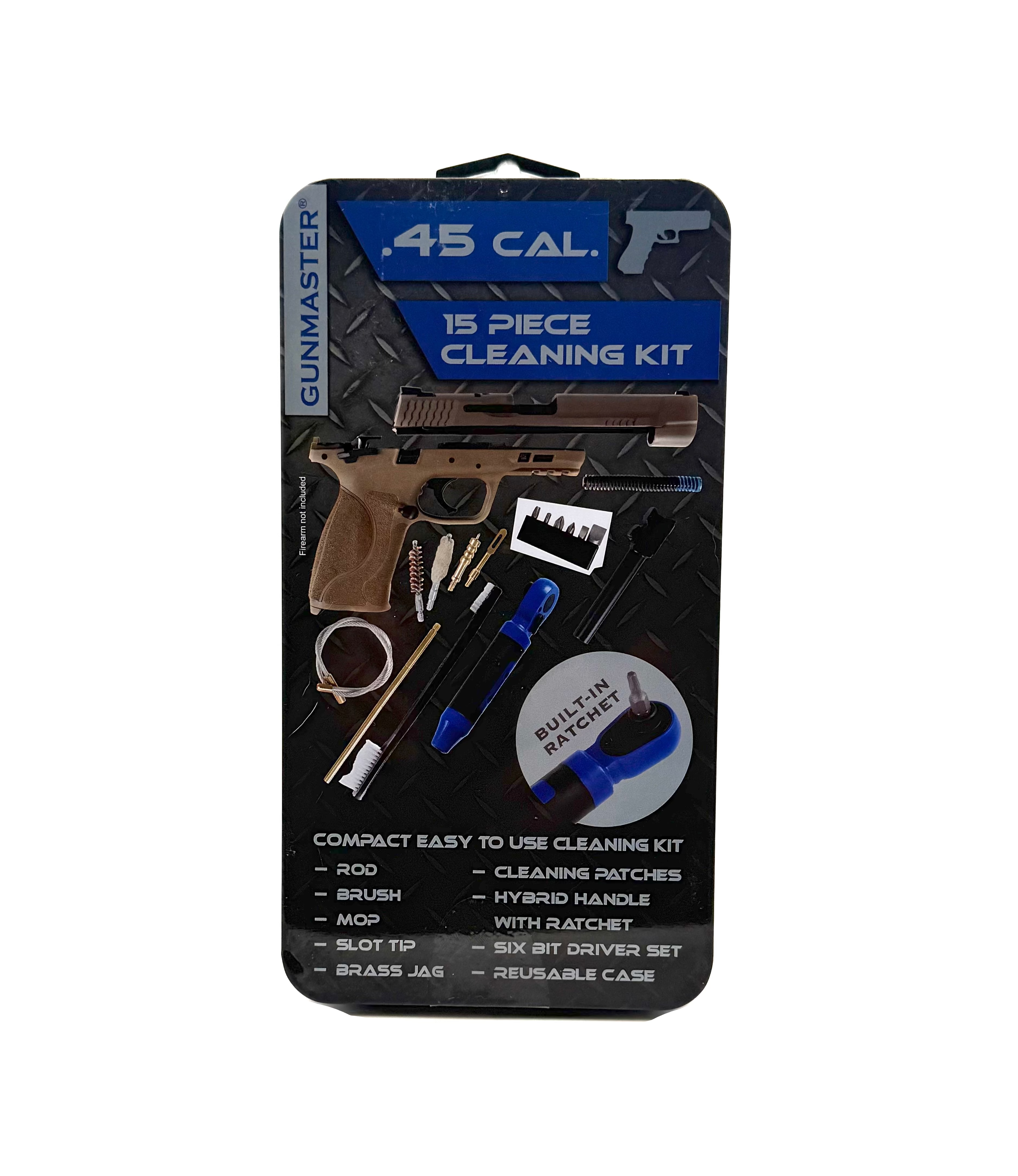 Gunmaster 15pc .45 cal Pistol Cleaning Kit w/Rachet Handle & Bit Set