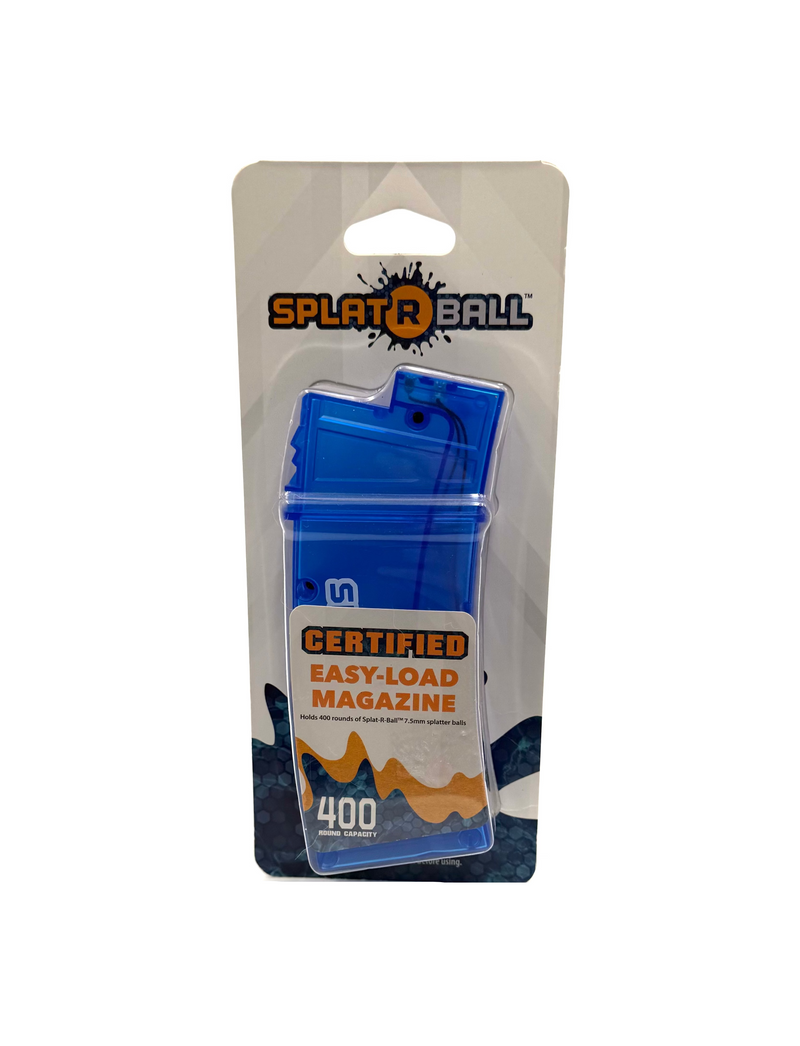 SplatRBall Certified Easy-Load 400rd magazine for SplatRBall blasters, showing the magazine with 400 round capacity.
