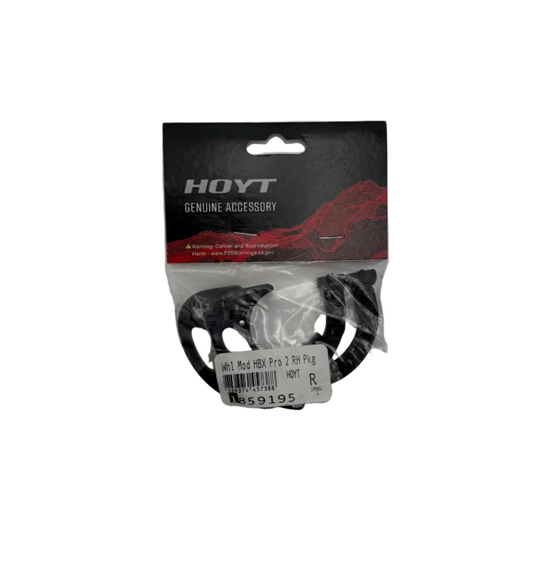 Hoyt HBX Pro 2 right-handed cam package with modular components, displayed on a white background.