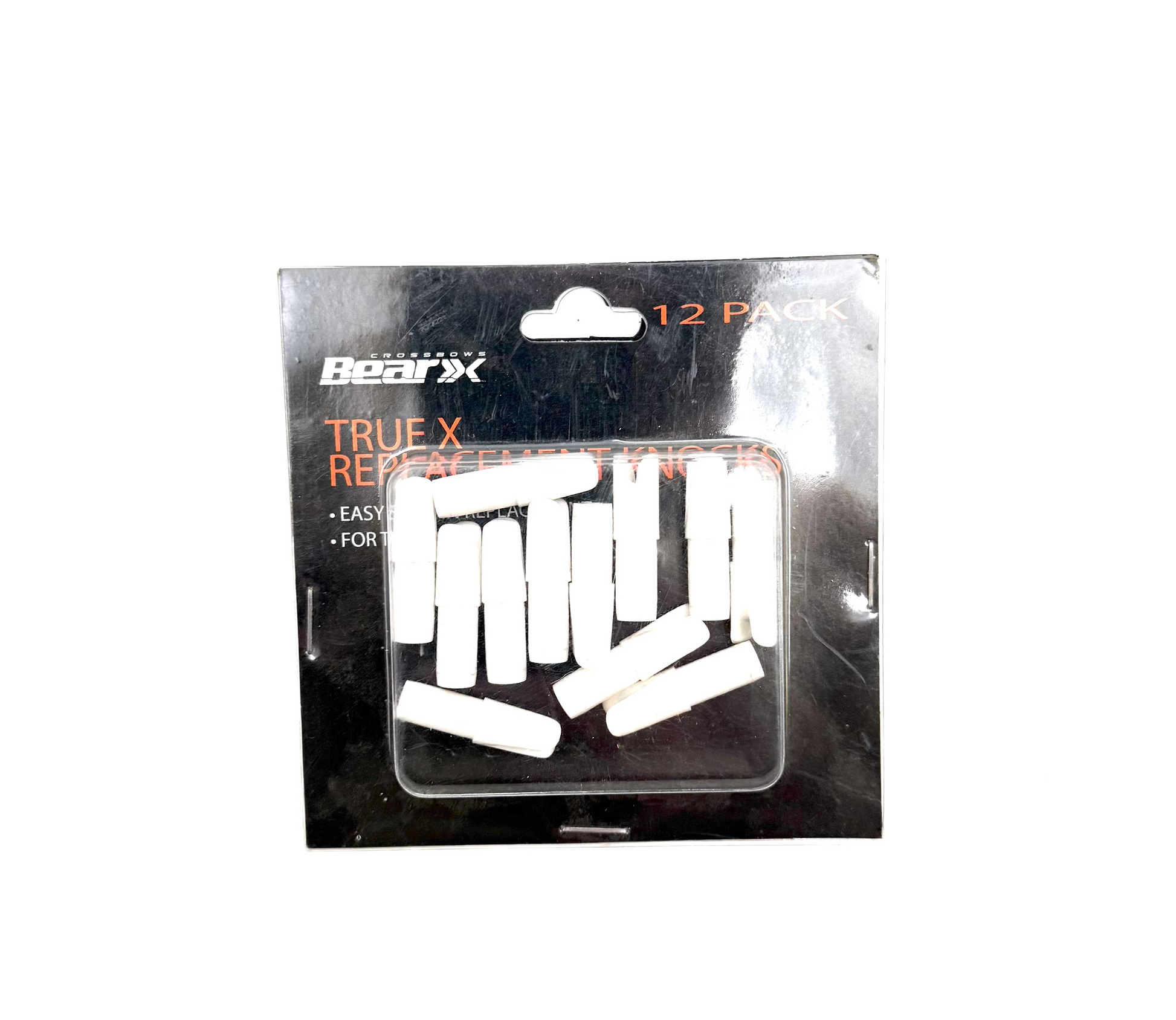 Bear Archery True X replacement arrow nocks, 12-pack, designed for precise arrow fitting and easy installation in archery equipment.